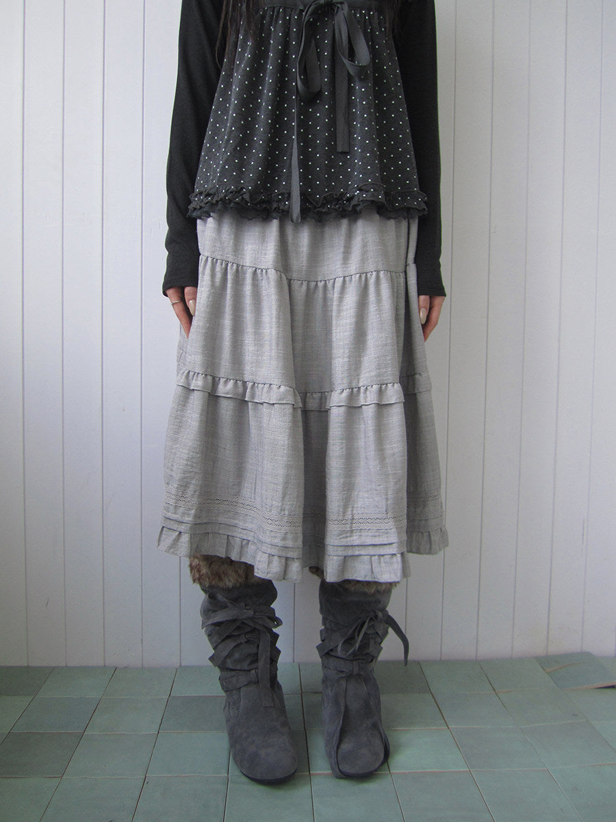 Ruffle-Trim Tiered Midi Skirt