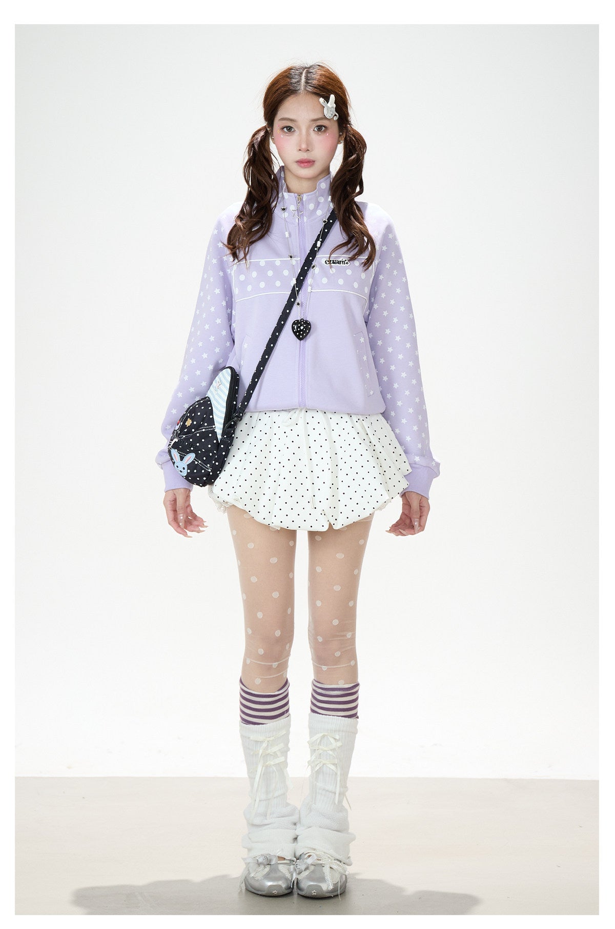 Polka-Dot Star Zip-Up Sweatshirt Jacket