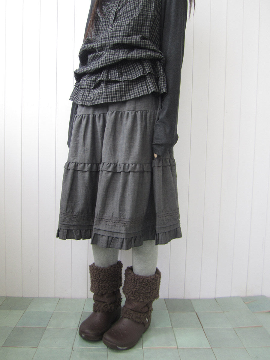 Ruffle-Trim Tiered Midi Skirt