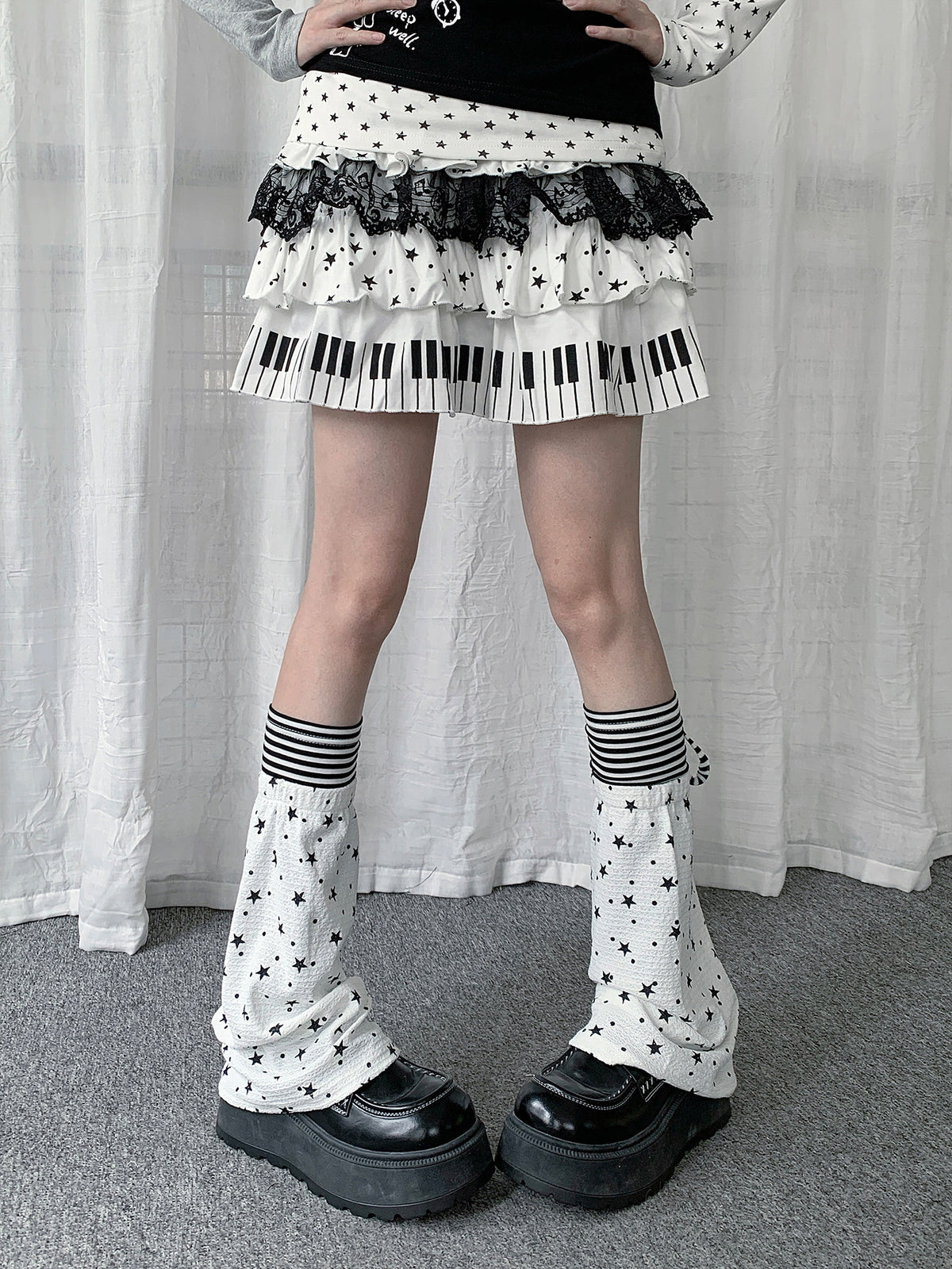 Star Print Stripe Tie Leg Warmers