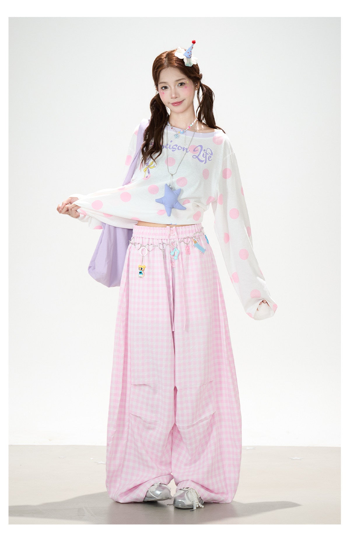 Gingham Oversized Wide-Leg Cargo Pants