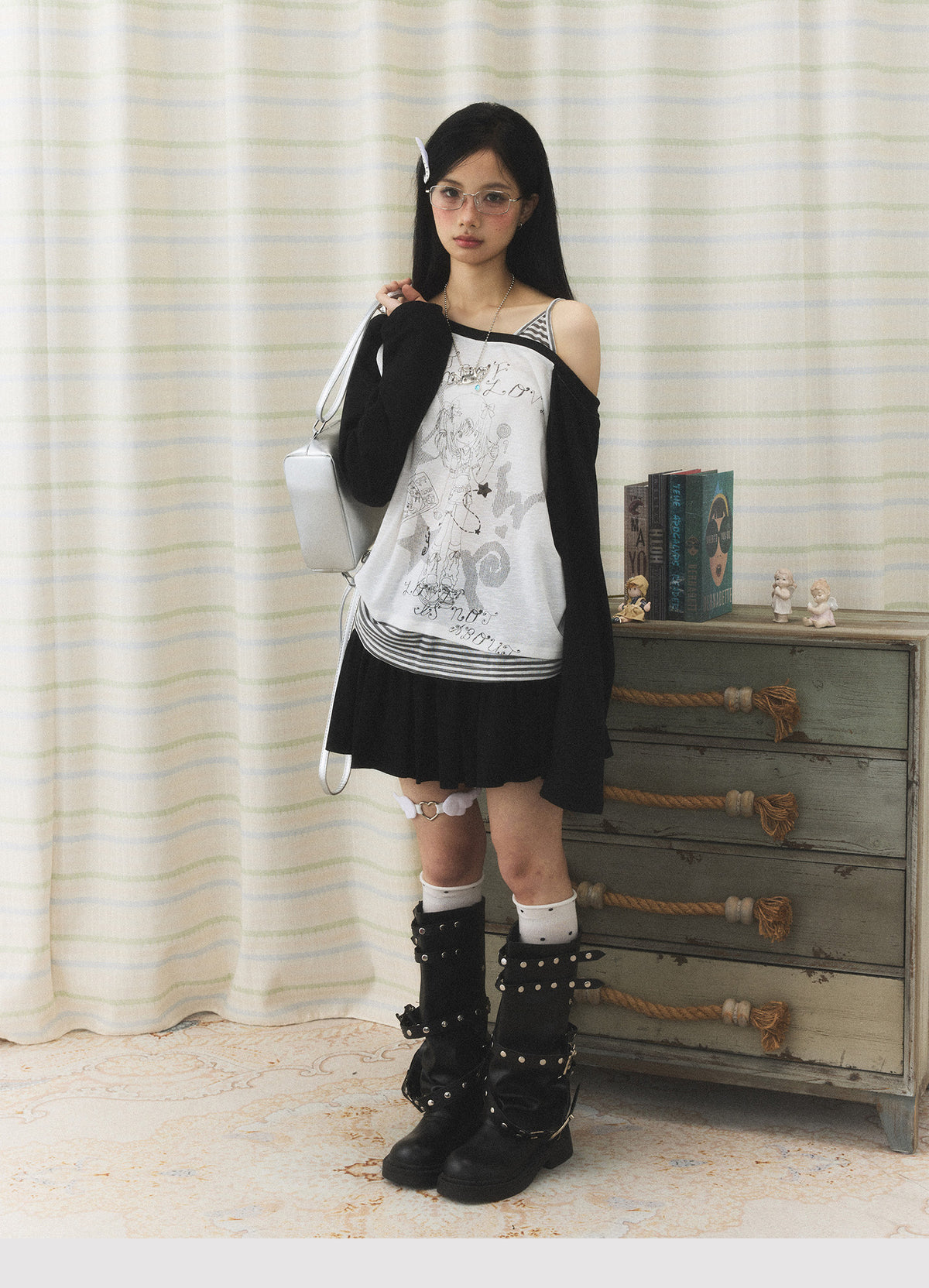 Anime Girl Asymmetric Layered Long Sleeve Top