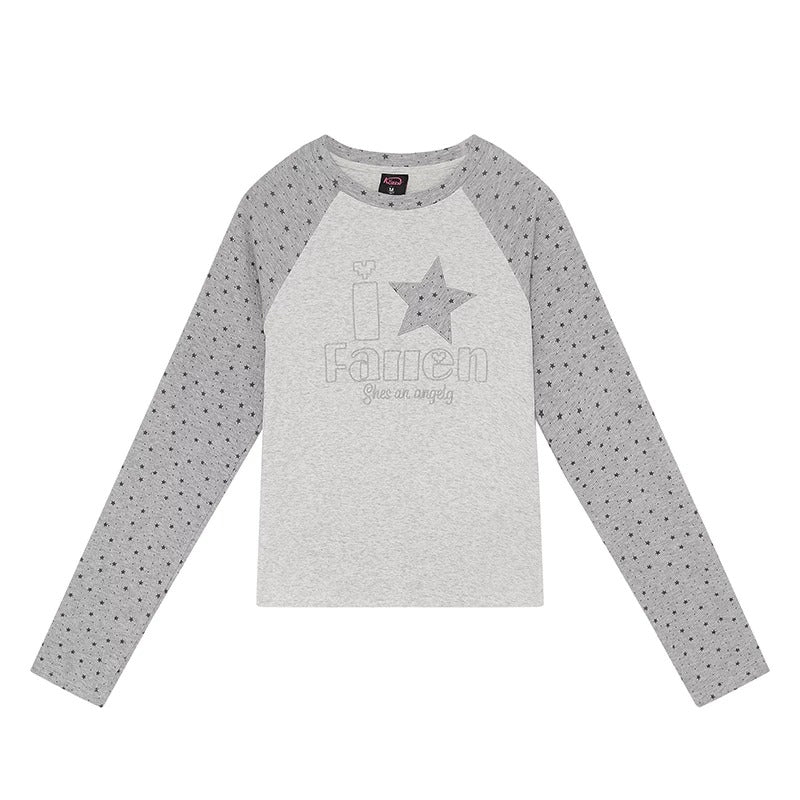 Pink Star Raglan Long Sleeve Top & Gray Heart Star Wide-Leg Pants