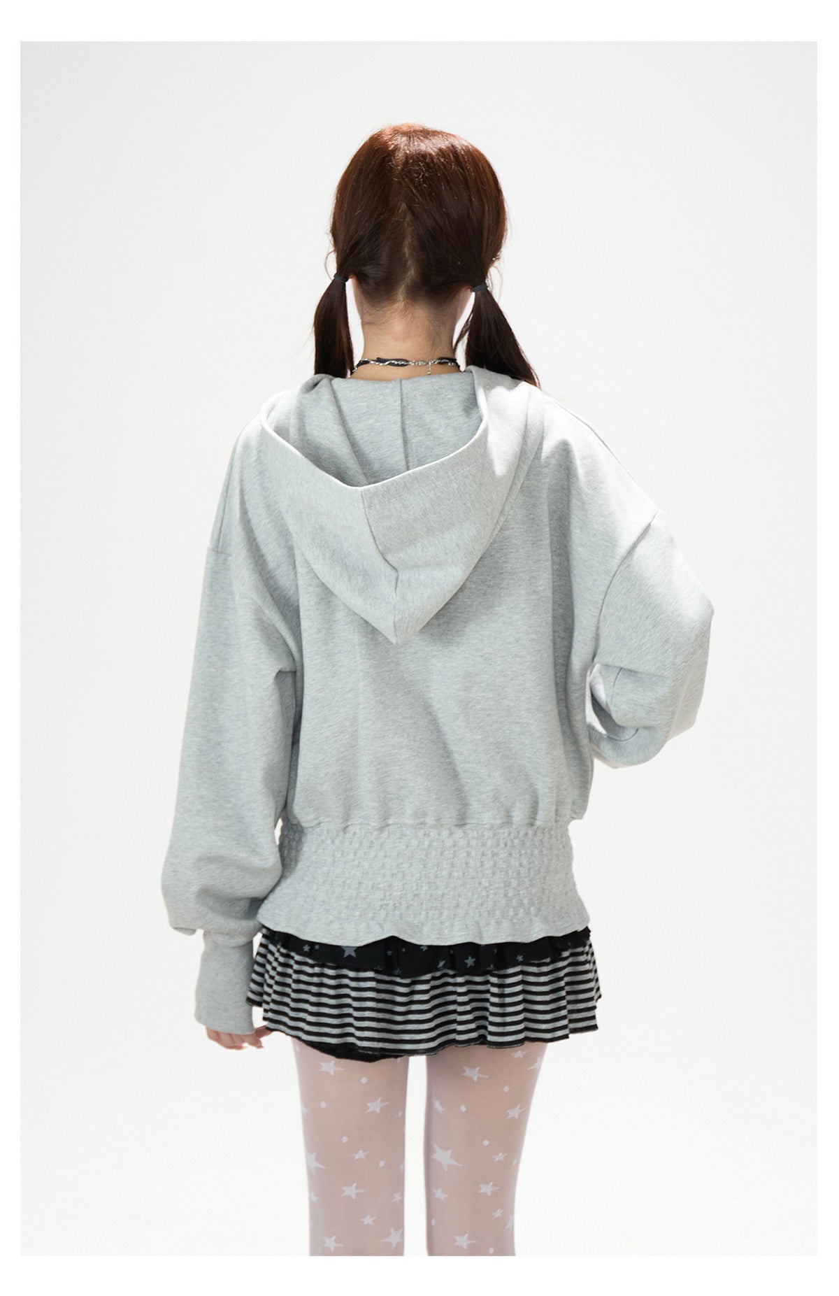 Star Puppy Zip-Up Hoodie & Black Stripe Ruffle Mini Skirt
