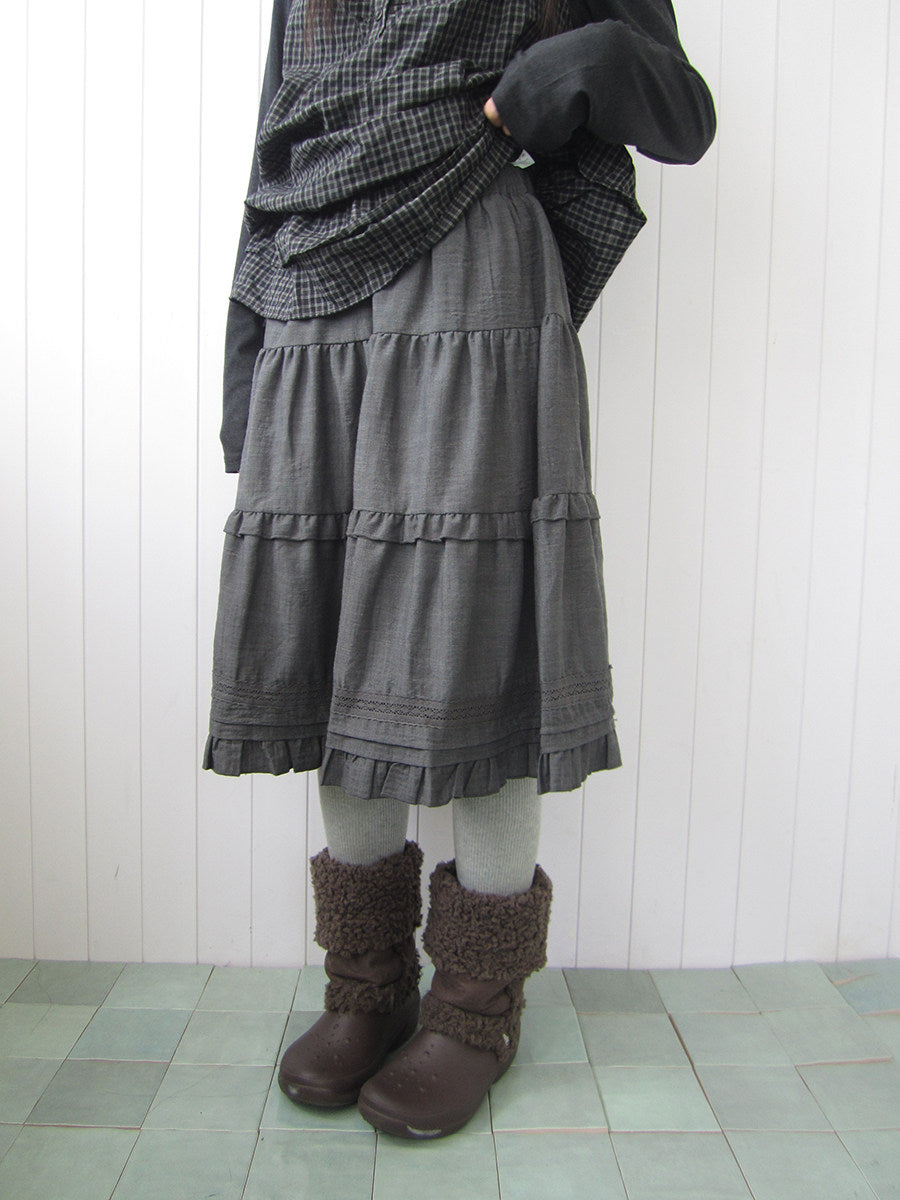 Ruffle-Trim Tiered Midi Skirt