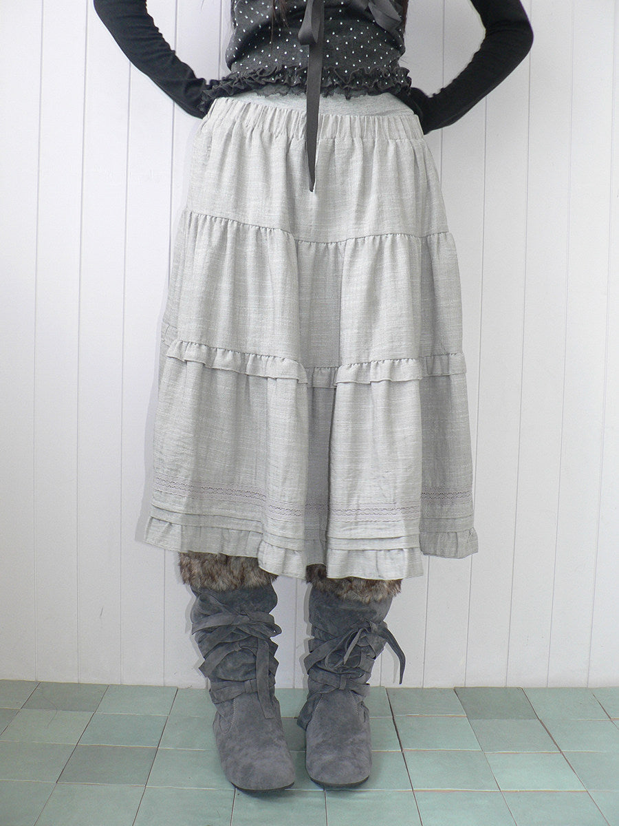 Ruffle-Trim Tiered Midi Skirt