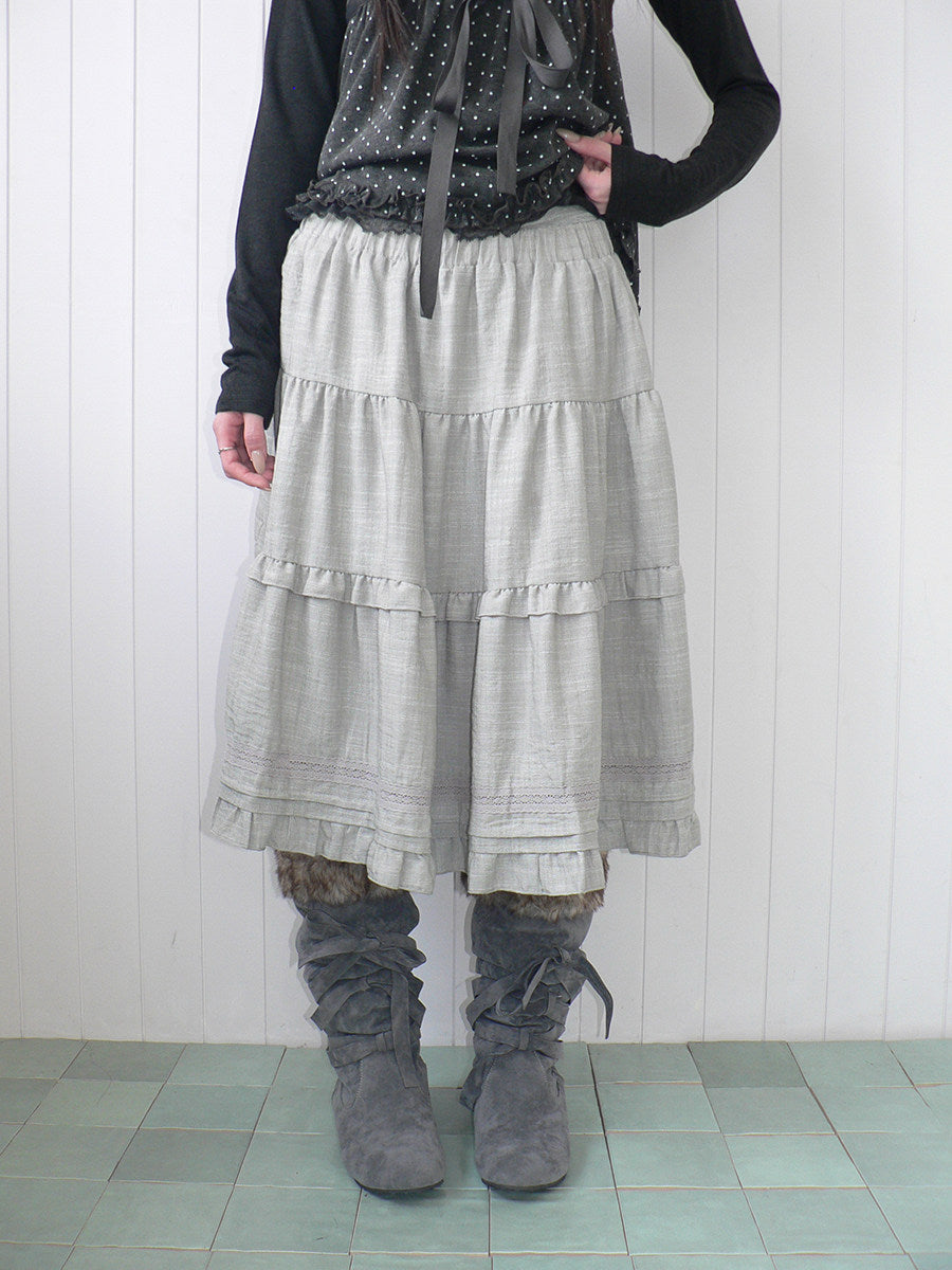 Ruffle-Trim Tiered Midi Skirt