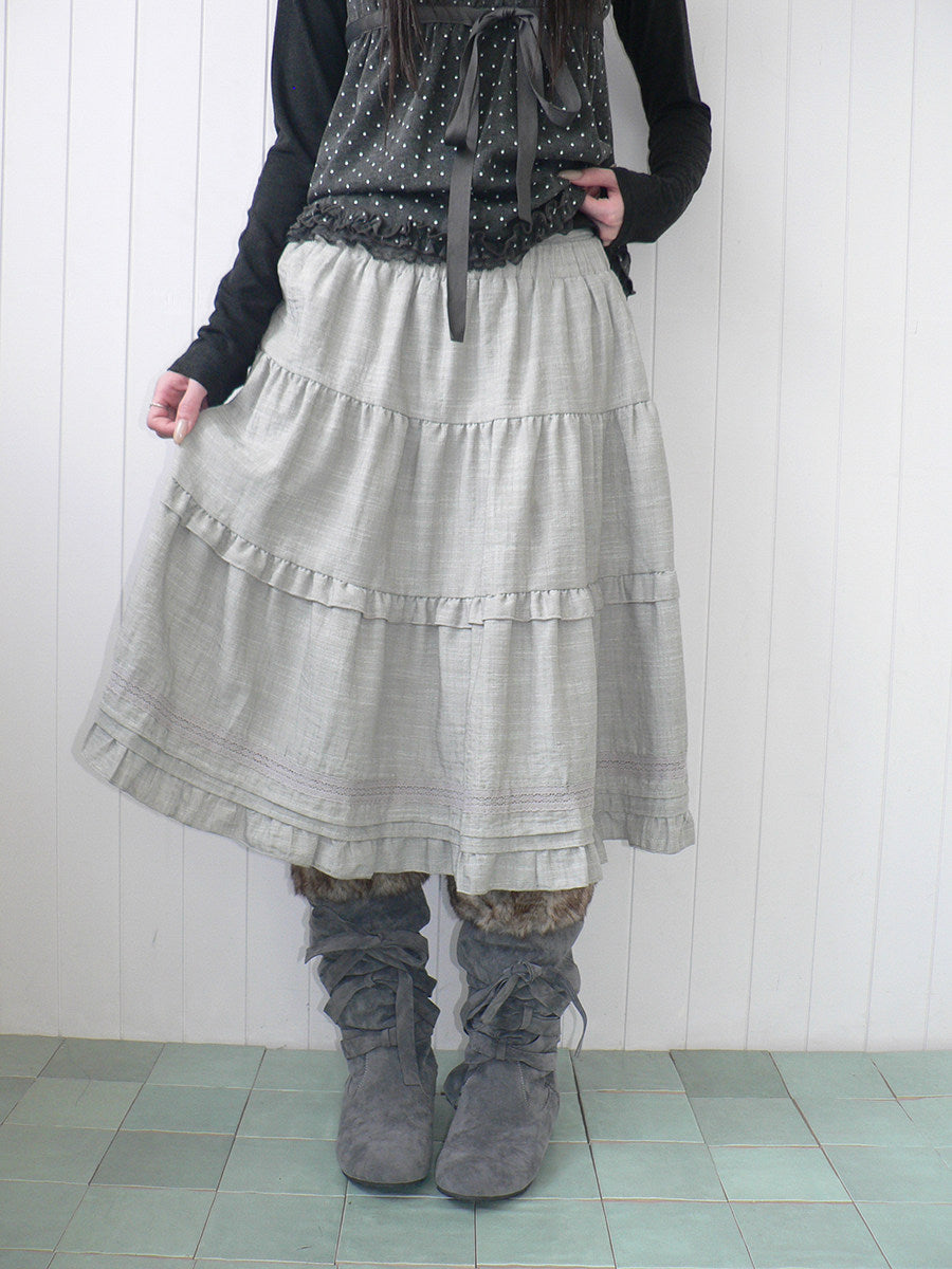 Ruffle-Trim Tiered Midi Skirt