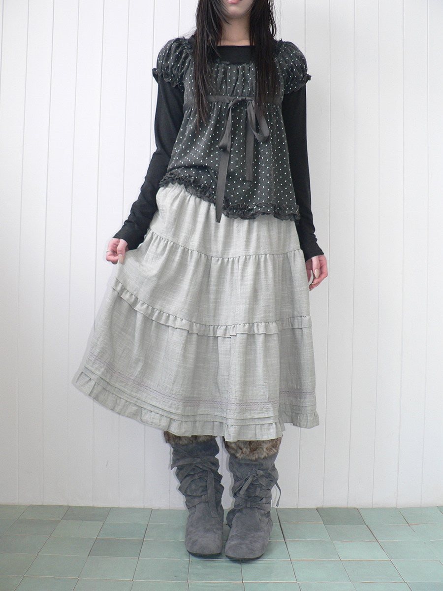Ruffle-Trim Tiered Midi Skirt