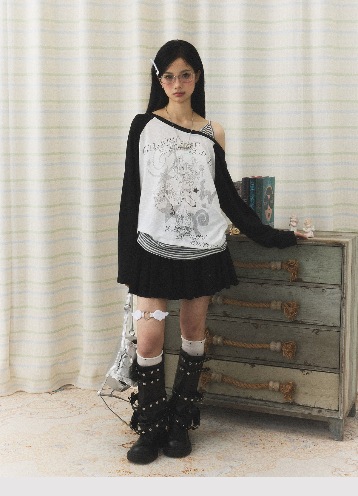 Anime Girl Asymmetric Layered Long Sleeve Top