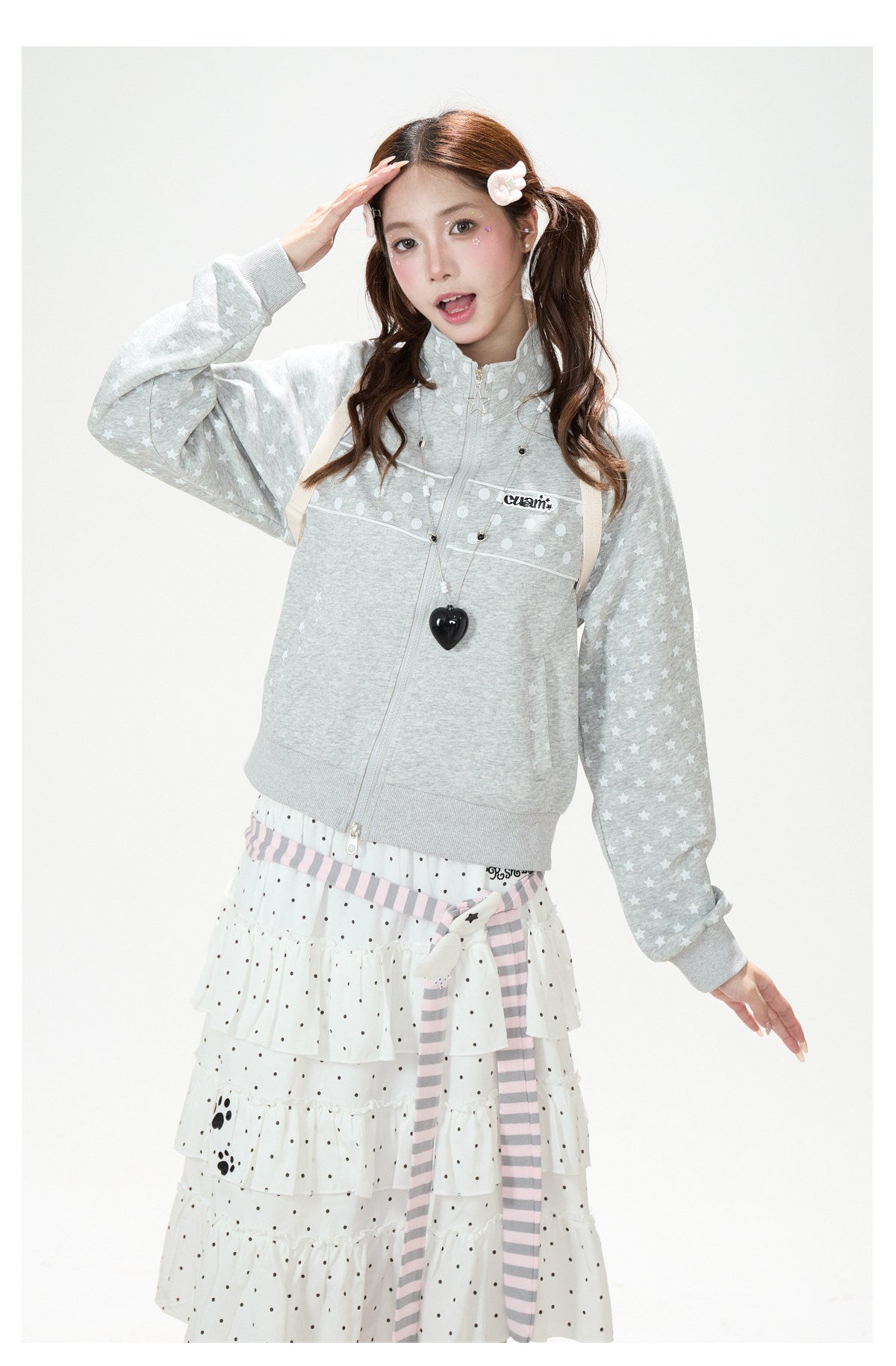 Polka-Dot Star Zip-Up Sweatshirt Jacket
