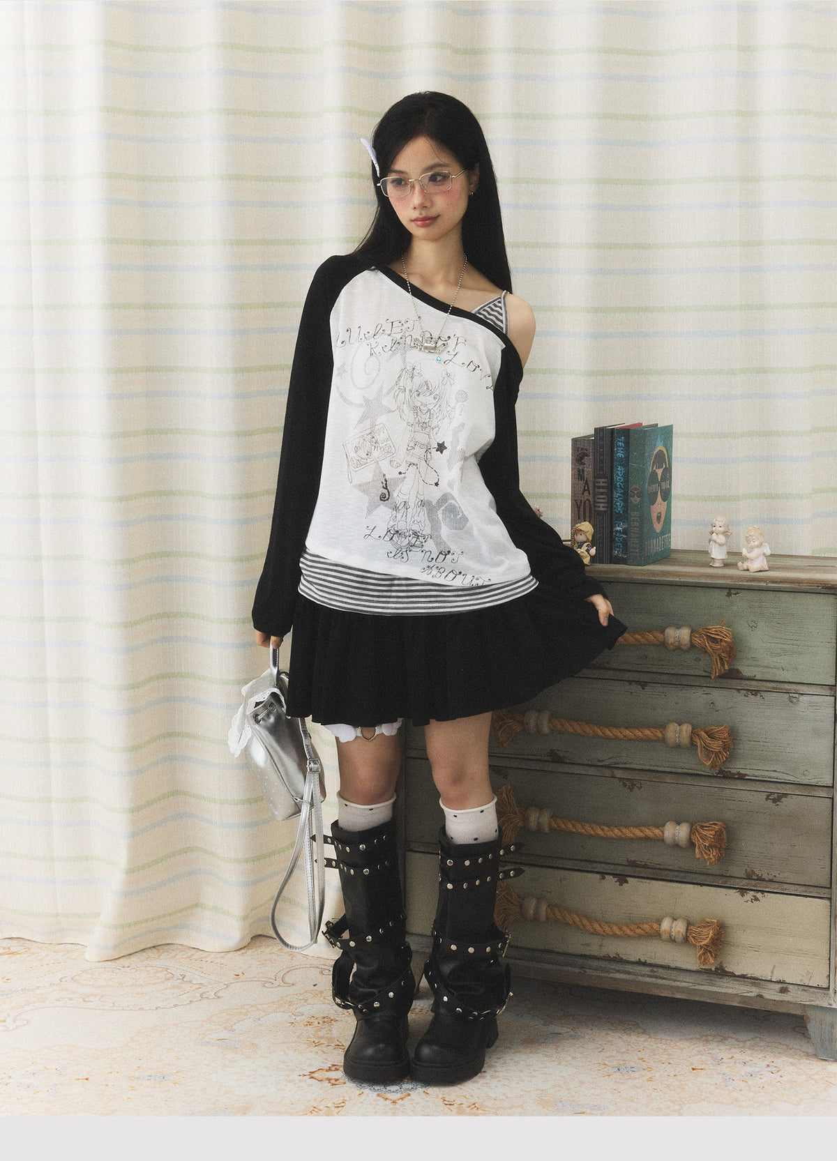 Anime Girl Asymmetric Layered Long Sleeve Top