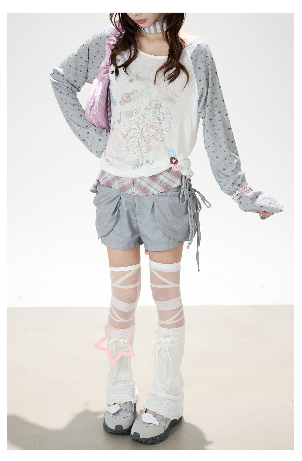 Dreamy Hand-Drawn Raglan Long Sleeve Top & Relaxed Wide-Leg Pants