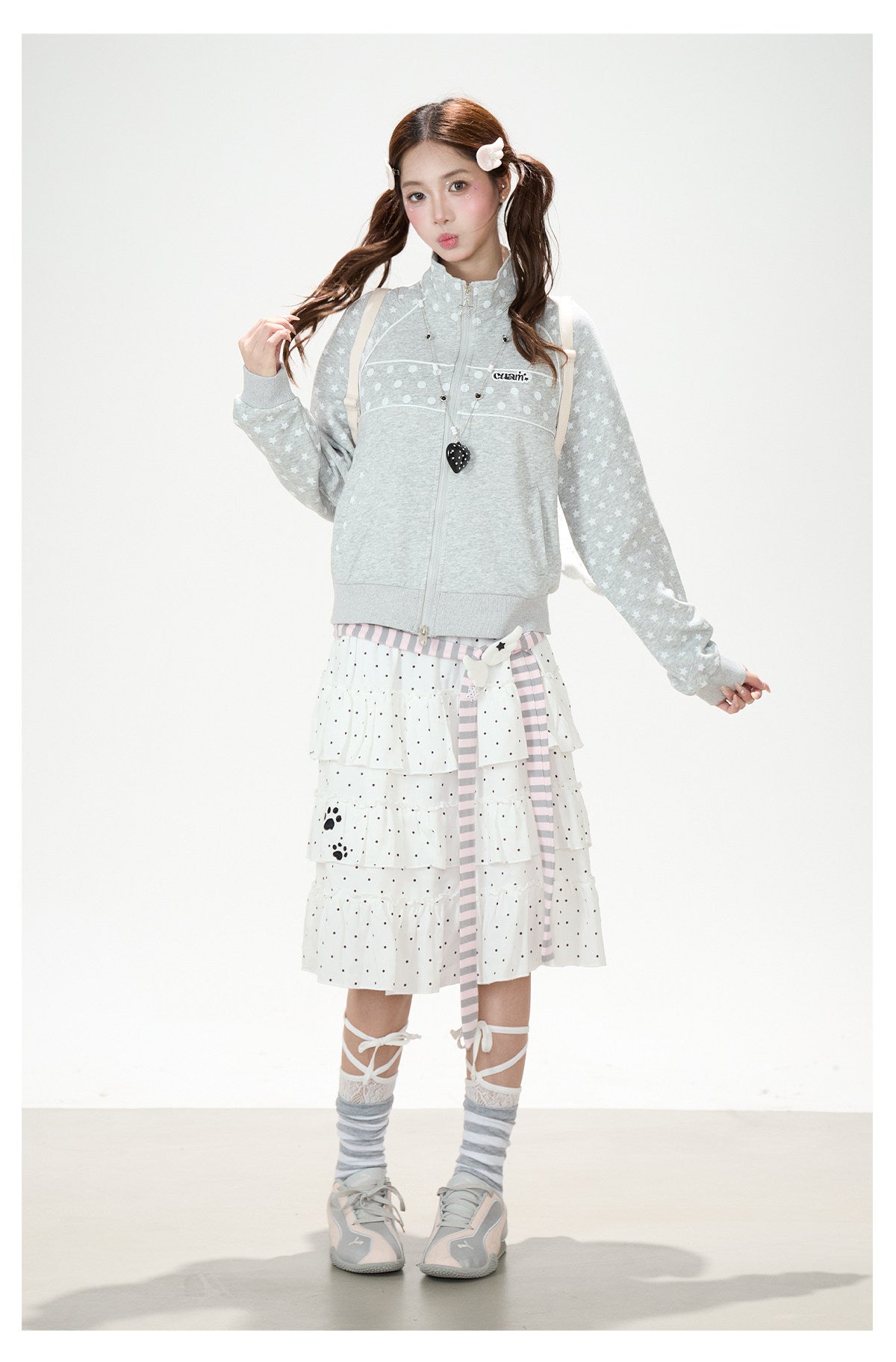 Polka-Dot Star Zip-Up Sweatshirt Jacket