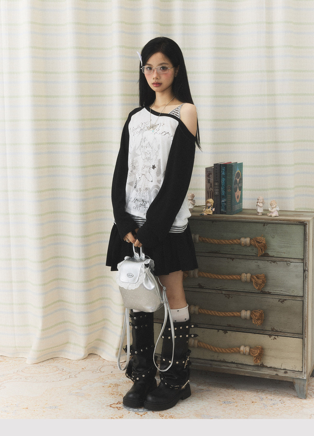 Anime Girl Asymmetric Layered Long Sleeve Top