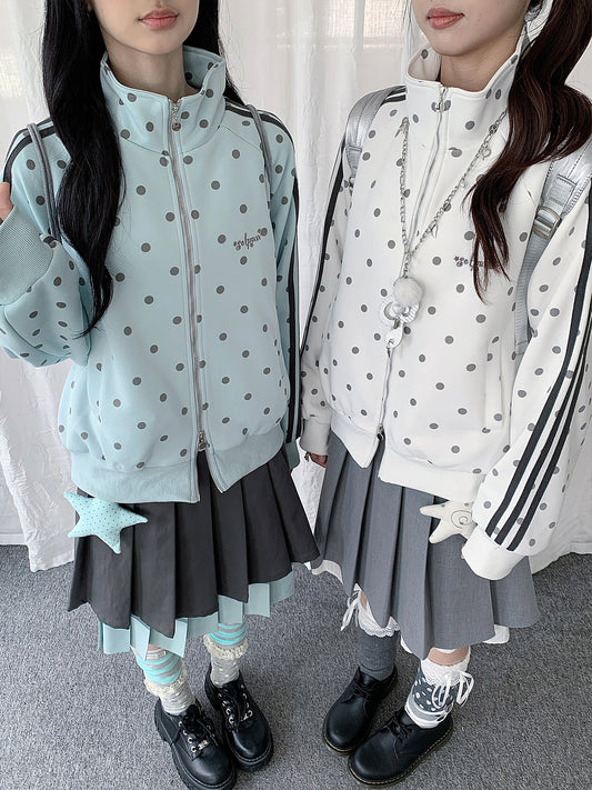 Polka Dot Stripe Zip-Up Track Jacket
