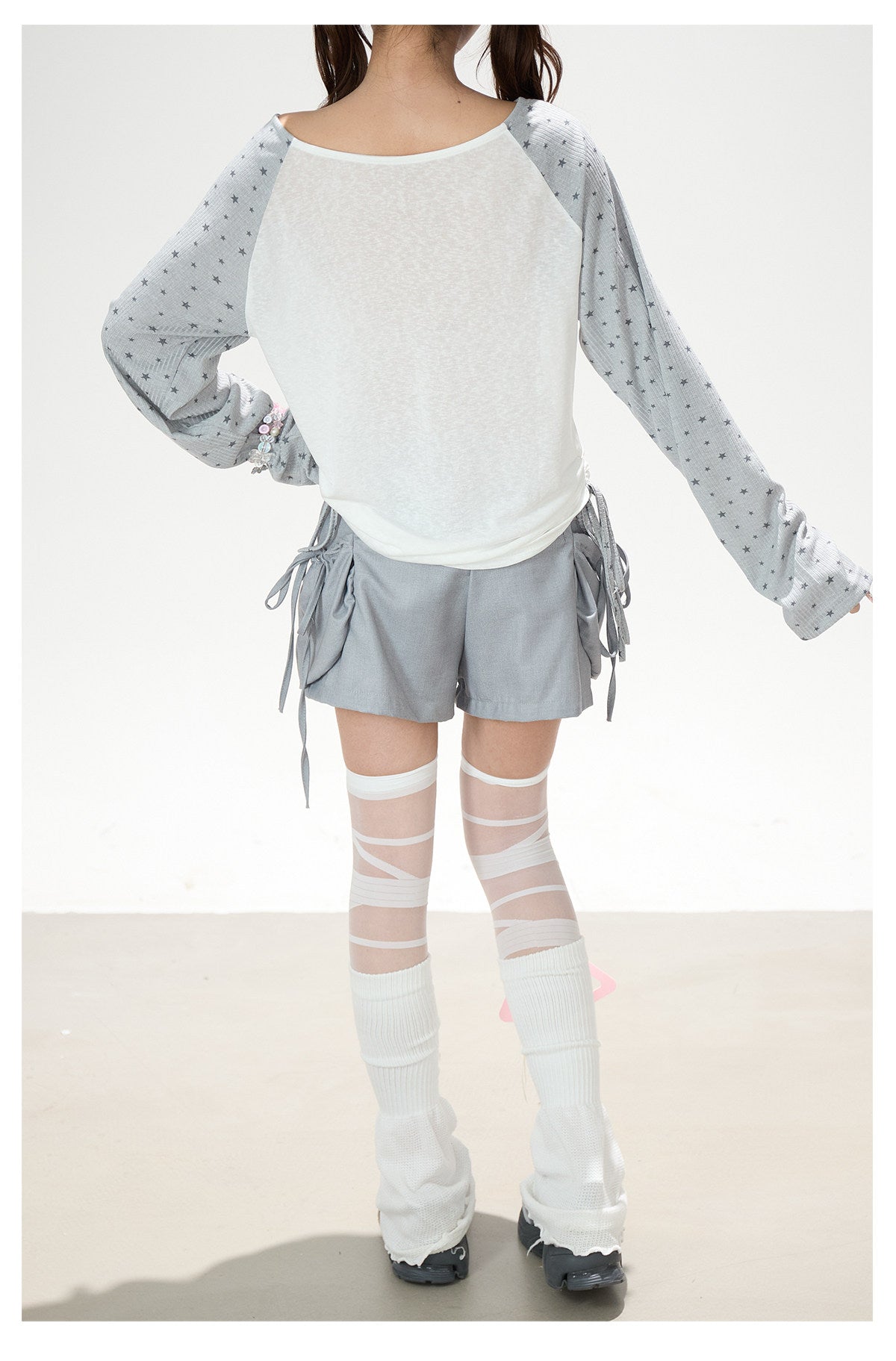Dreamy Hand-Drawn Raglan Long Sleeve Top & Relaxed Wide-Leg Pants