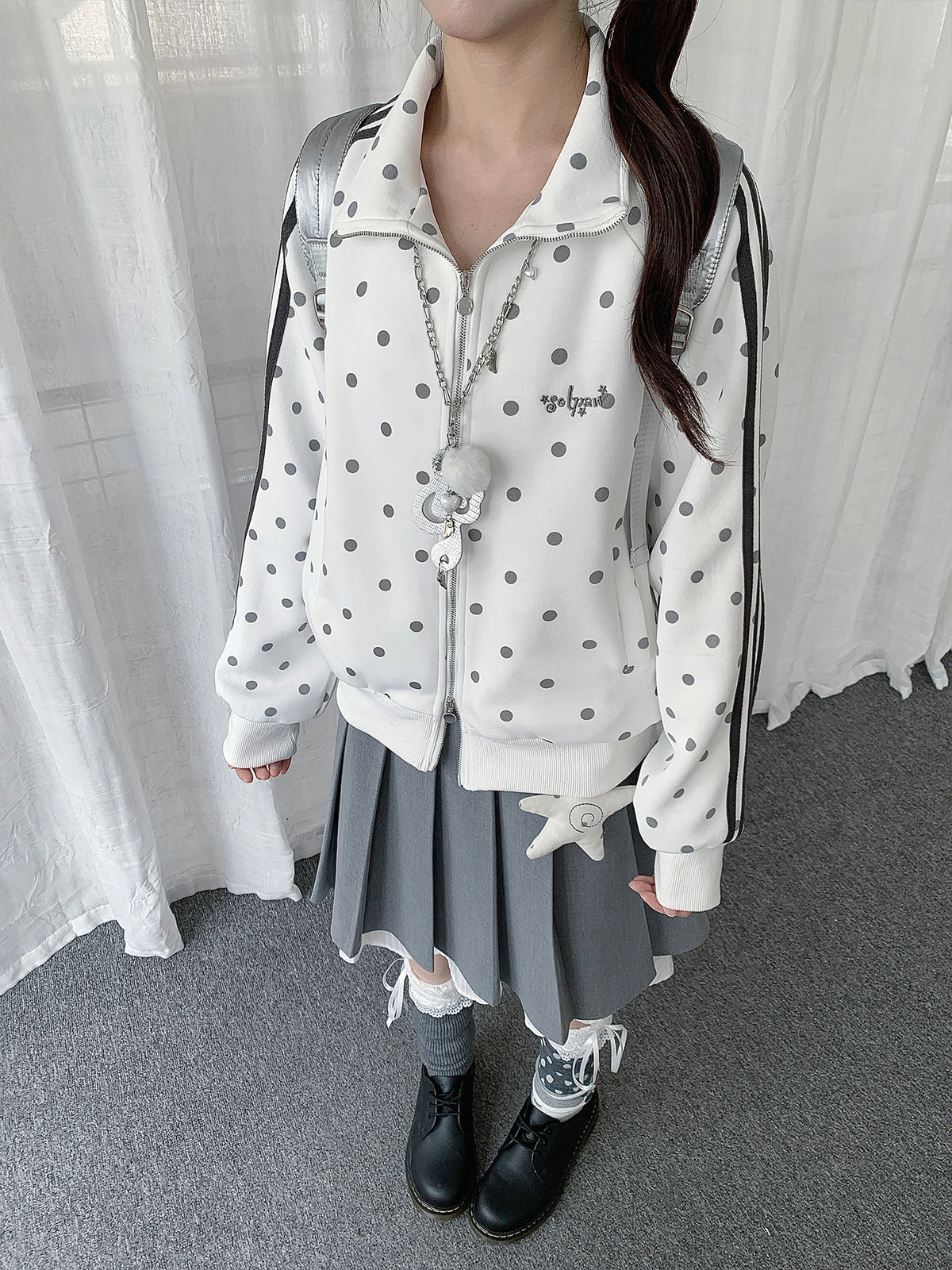 Polka Dot Stripe Zip-Up Track Jacket
