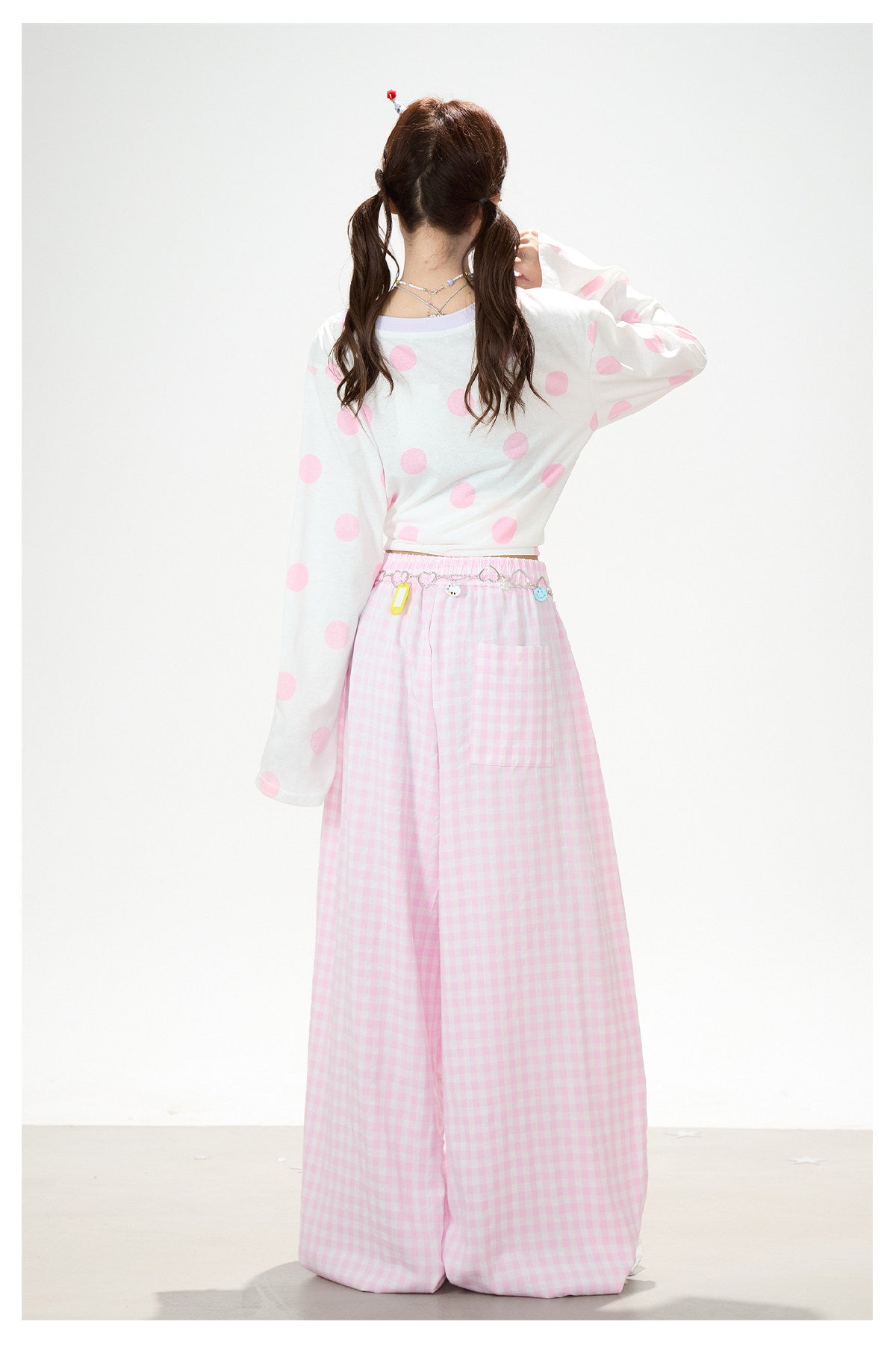 Gingham Oversized Wide-Leg Cargo Pants