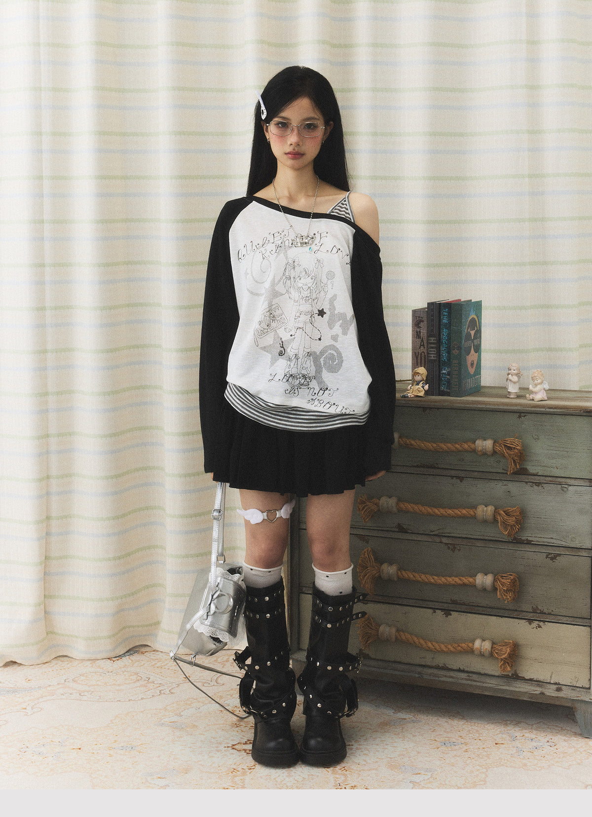 Anime Girl Asymmetric Layered Long Sleeve Top