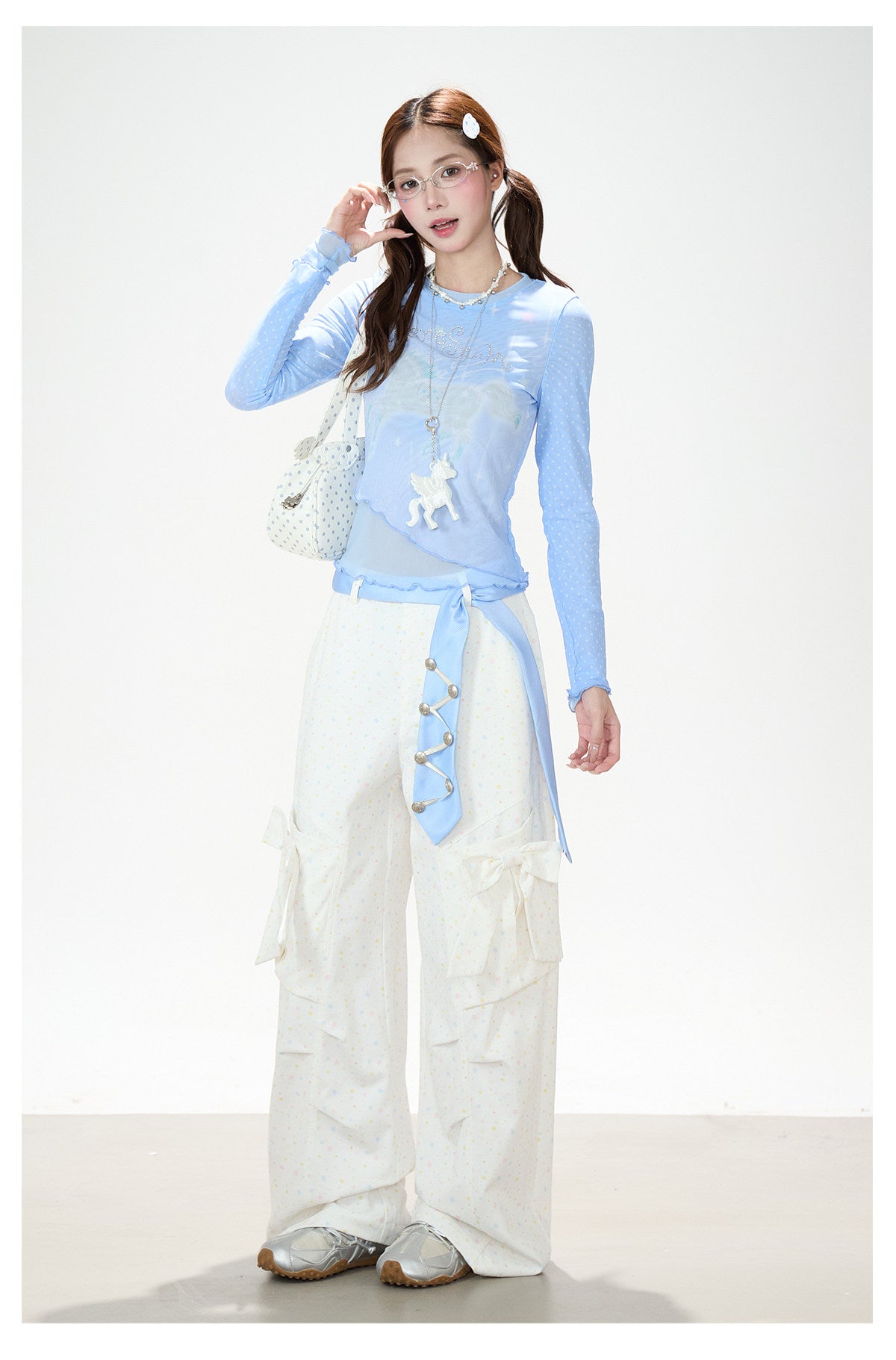 Pastel Star Bow Wide-Leg Cargo Pants