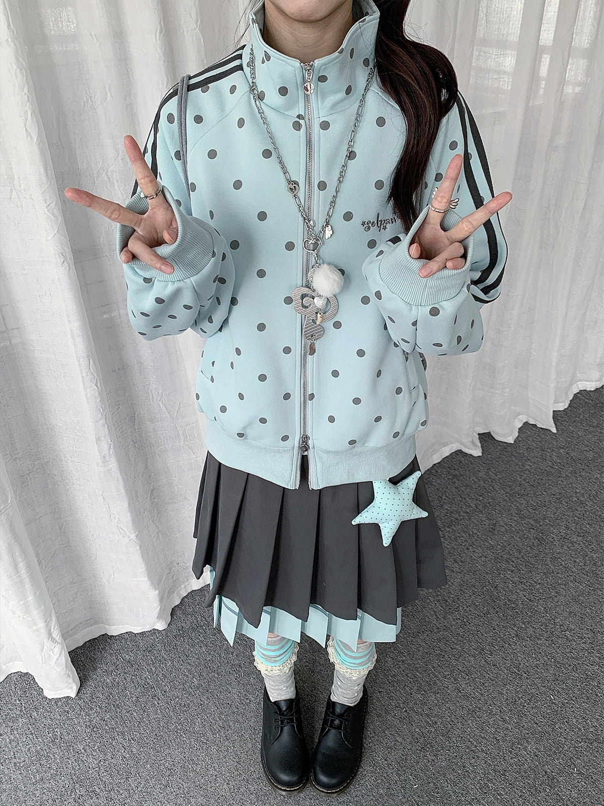 Polka Dot Stripe Zip-Up Track Jacket