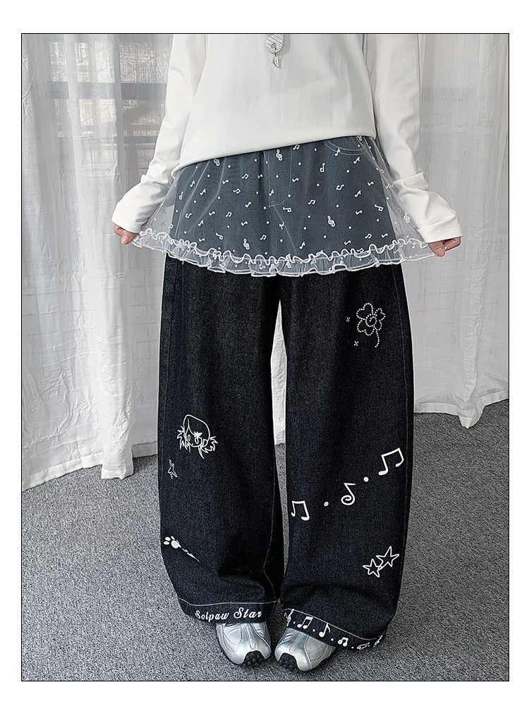 Sheer Music Note Ruffle Layering Skirt