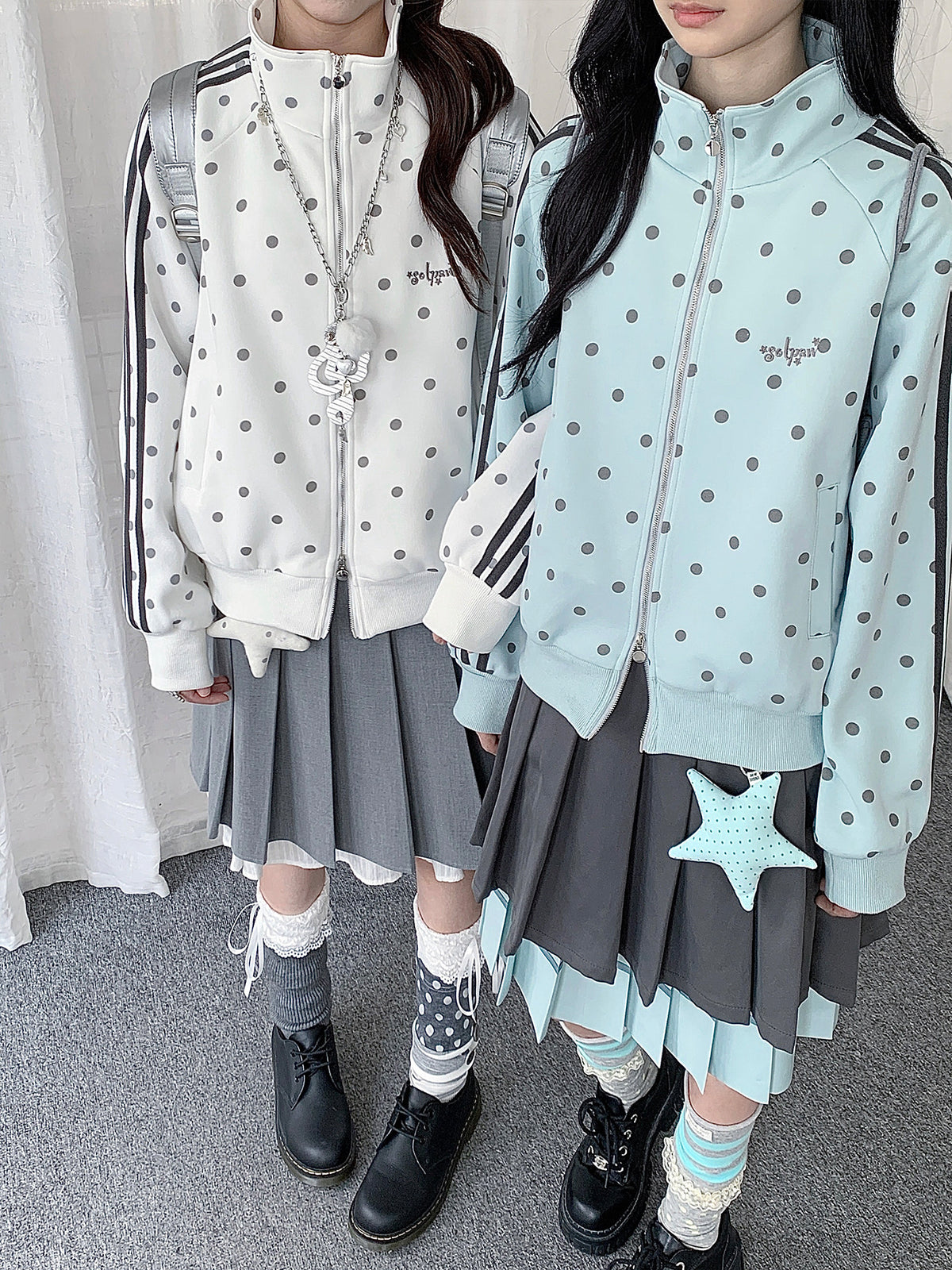 Polka Dot Stripe Zip-Up Track Jacket