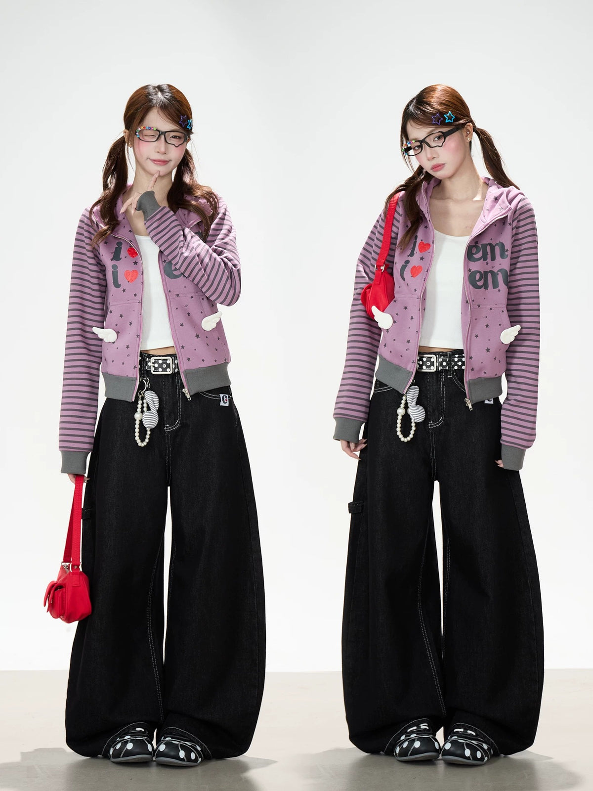 Washed Black Curved Wide-Leg Jeans