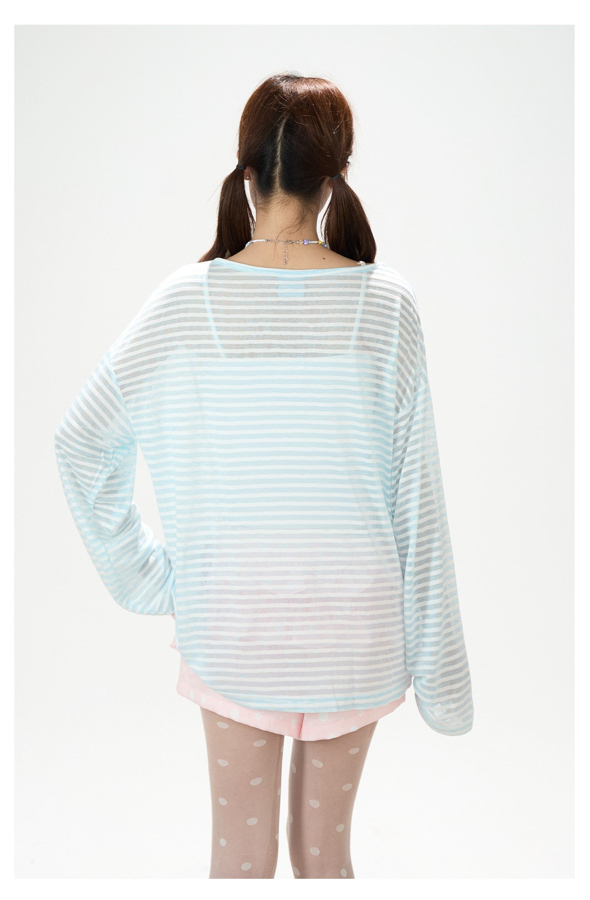 Playful Stripe Graphic Sheer Long Sleeve Top & Pink Wide-Leg Pants
