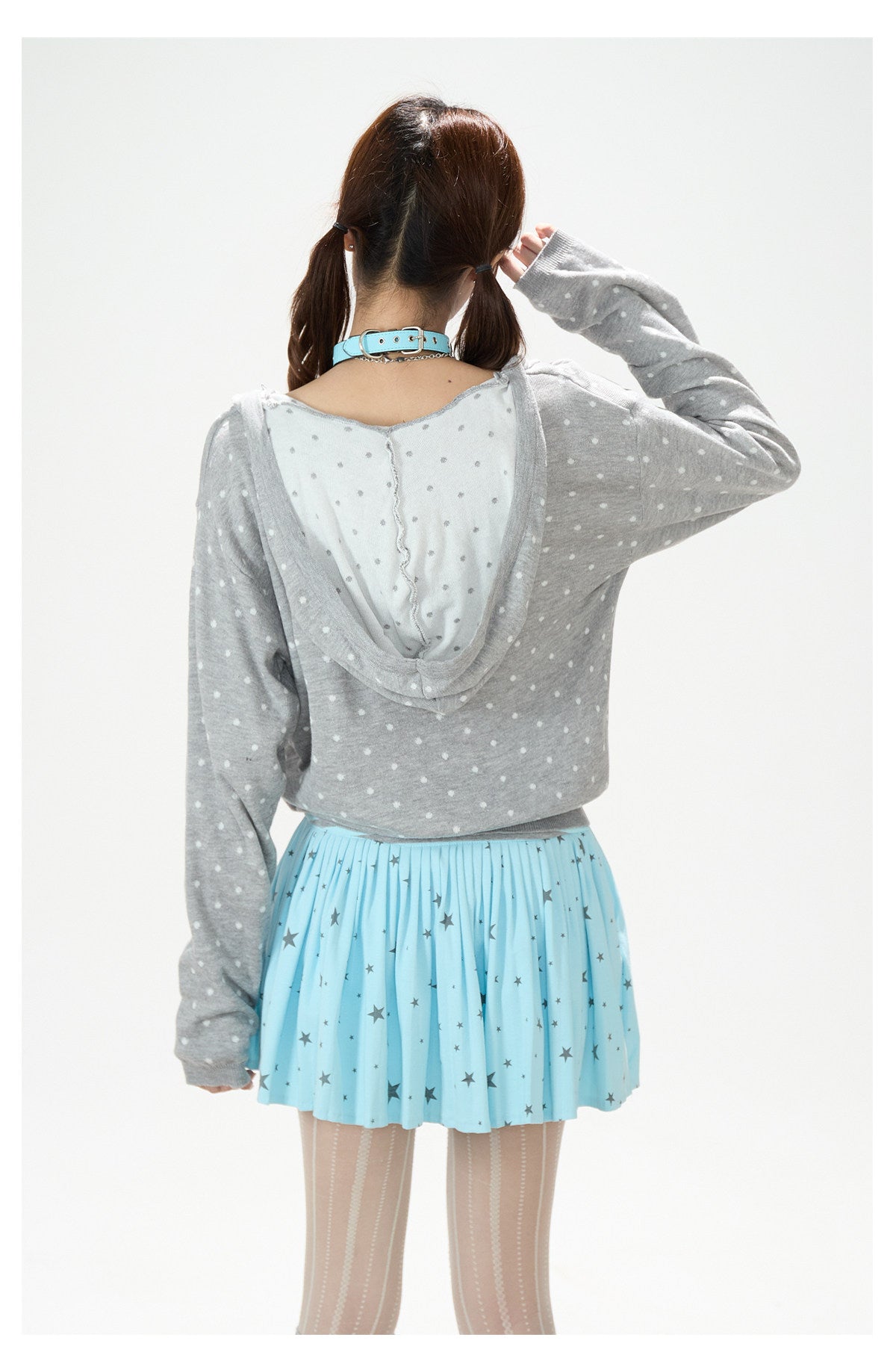 Polka-Dot Hooded Knit Sweater