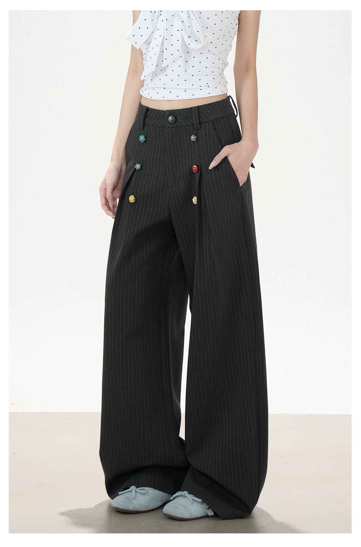 Pinstripe Charm Wide-Leg Trousers