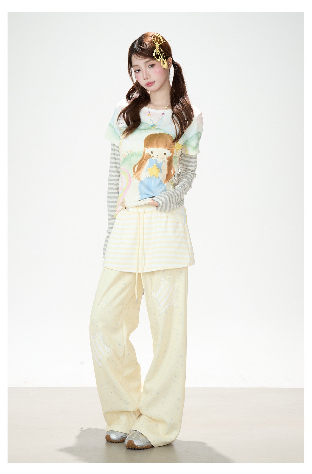 Star Patch Layered Wide-Leg Sweatpants