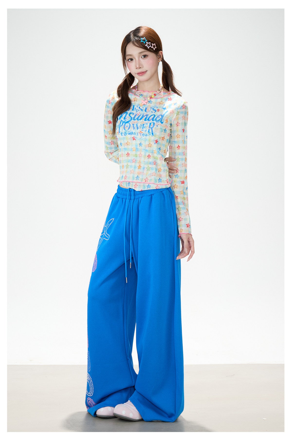 Pantalon de survêtement à jambes larges avec strass motif étoile de mer
