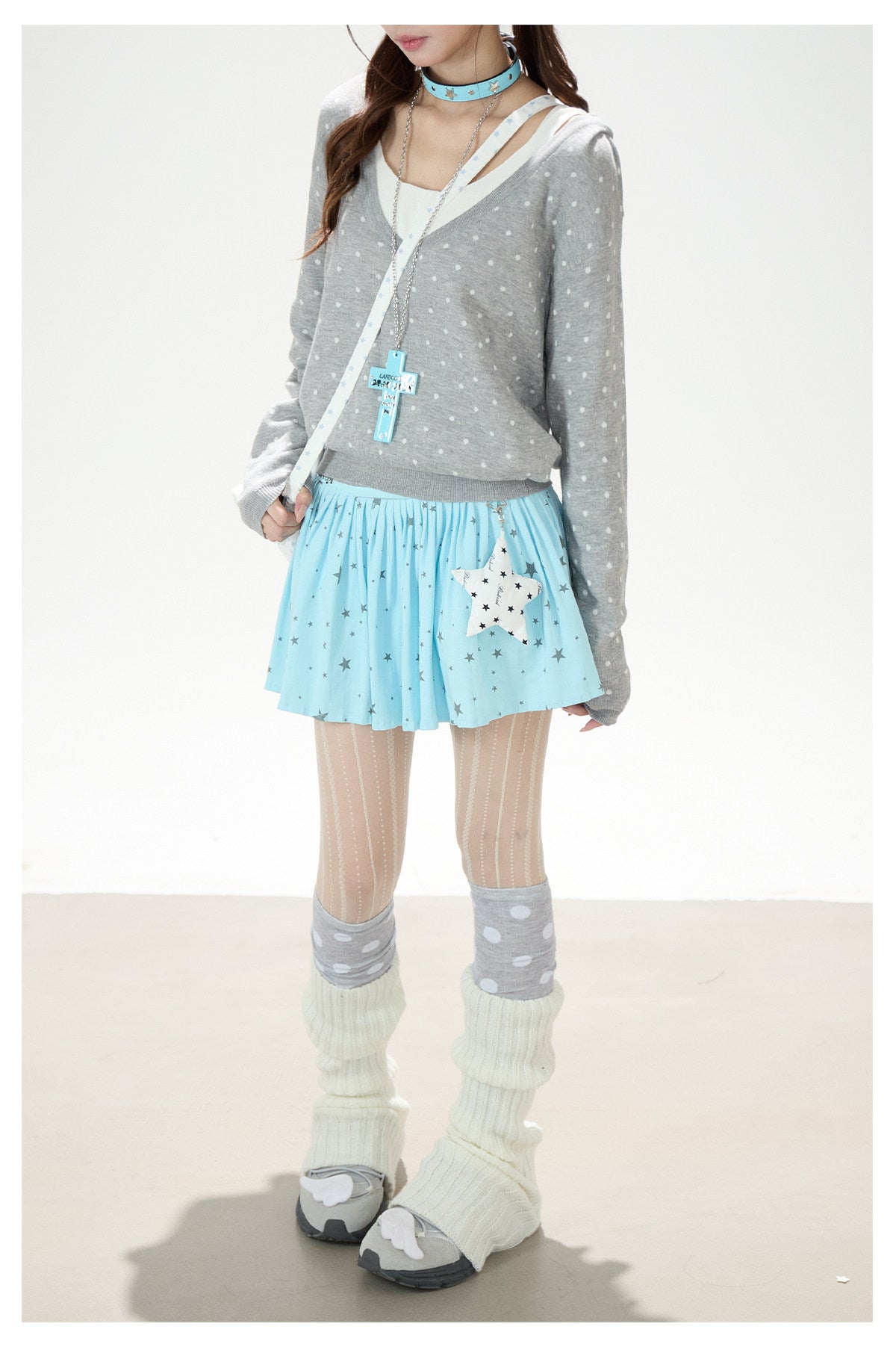 Polka-Dot Hooded Knit Sweater