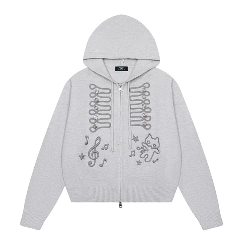 Doodle Stripe Hooded Knit Zip Cardigan
