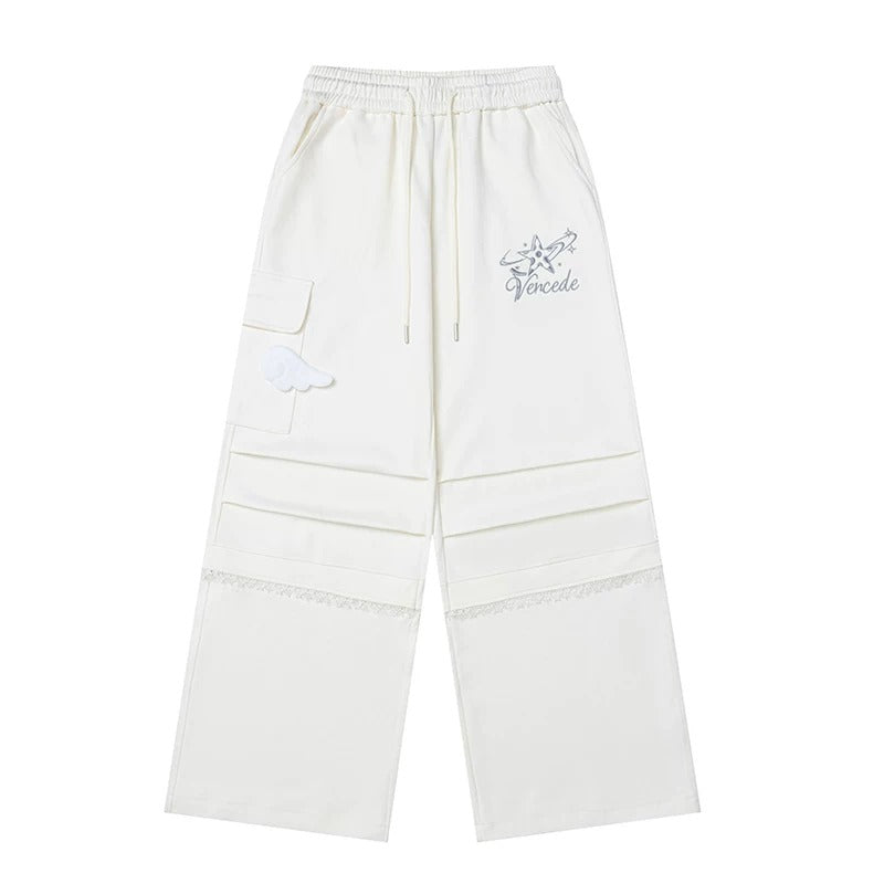 Wing Lace Wide-Leg Cargo Sweatpants