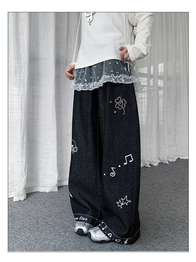 Sheer Music Note Ruffle Layering Skirt