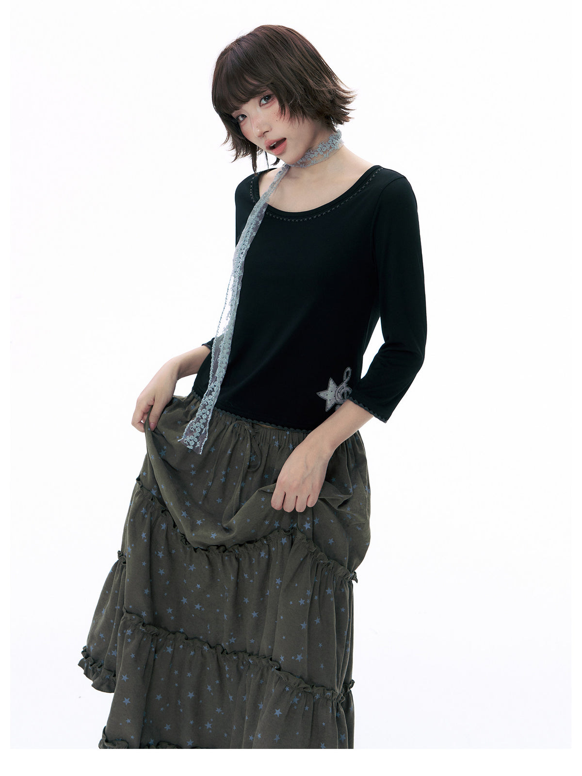 Music Star Back-Tie 3/4 Sleeve Top