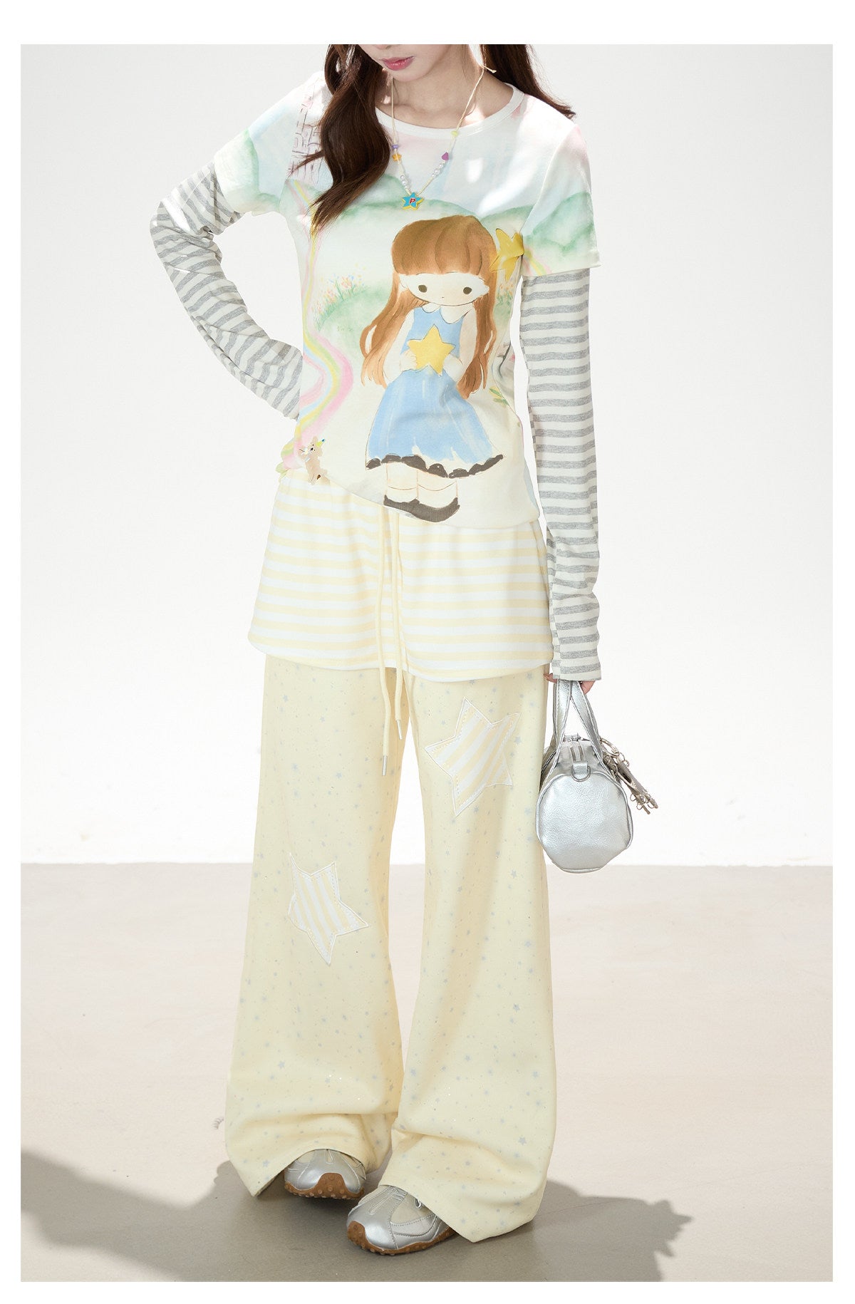 Star Patch Layered Wide-Leg Sweatpants
