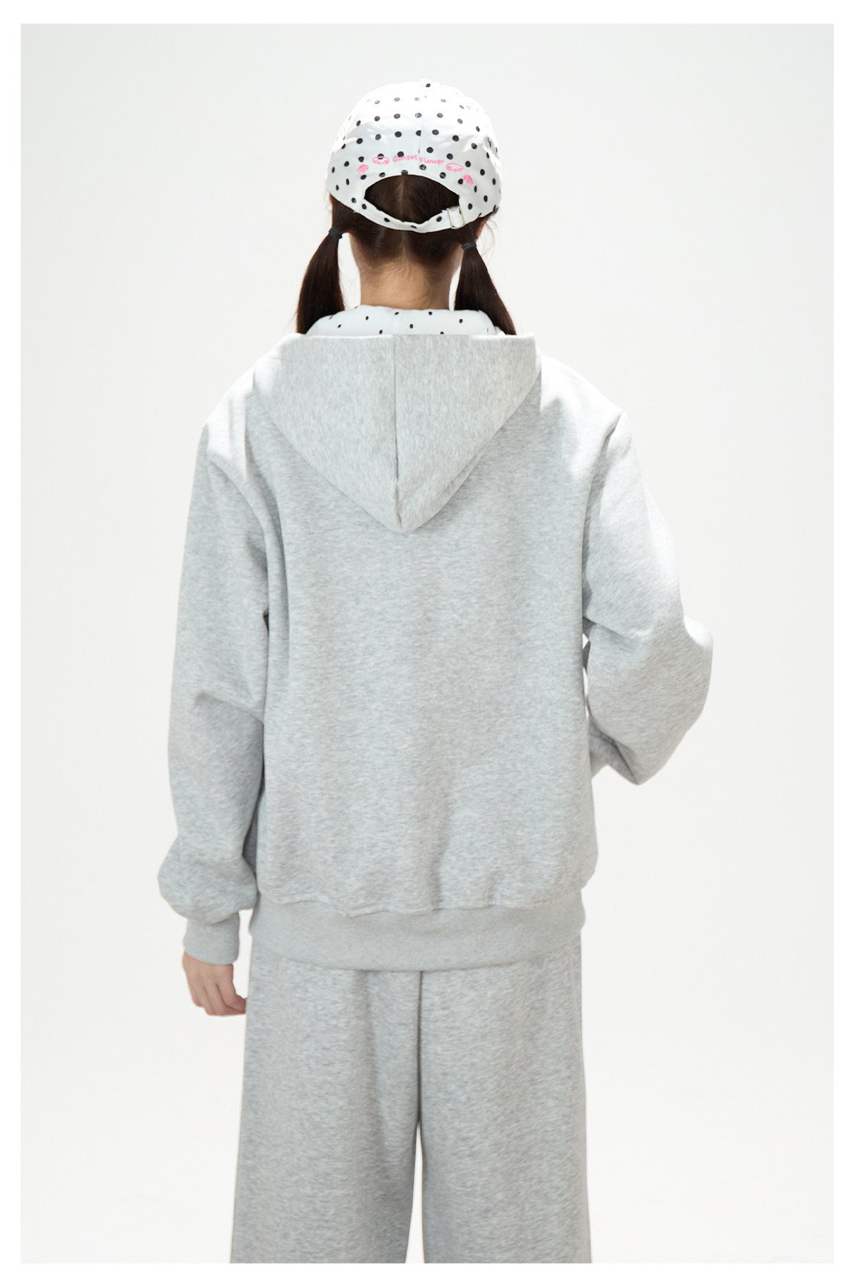 Music Note Polka-Dot Bow Zip-Up Hoodie & Gray Wide-Leg Pants