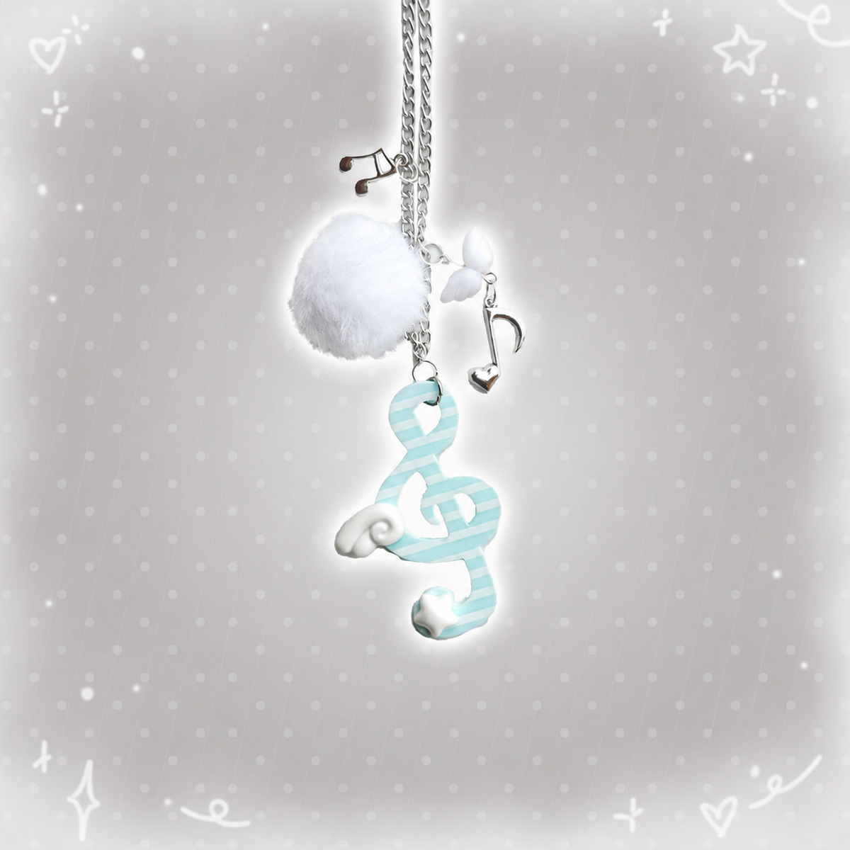 Winged Music Note Pom-Pom Necklace