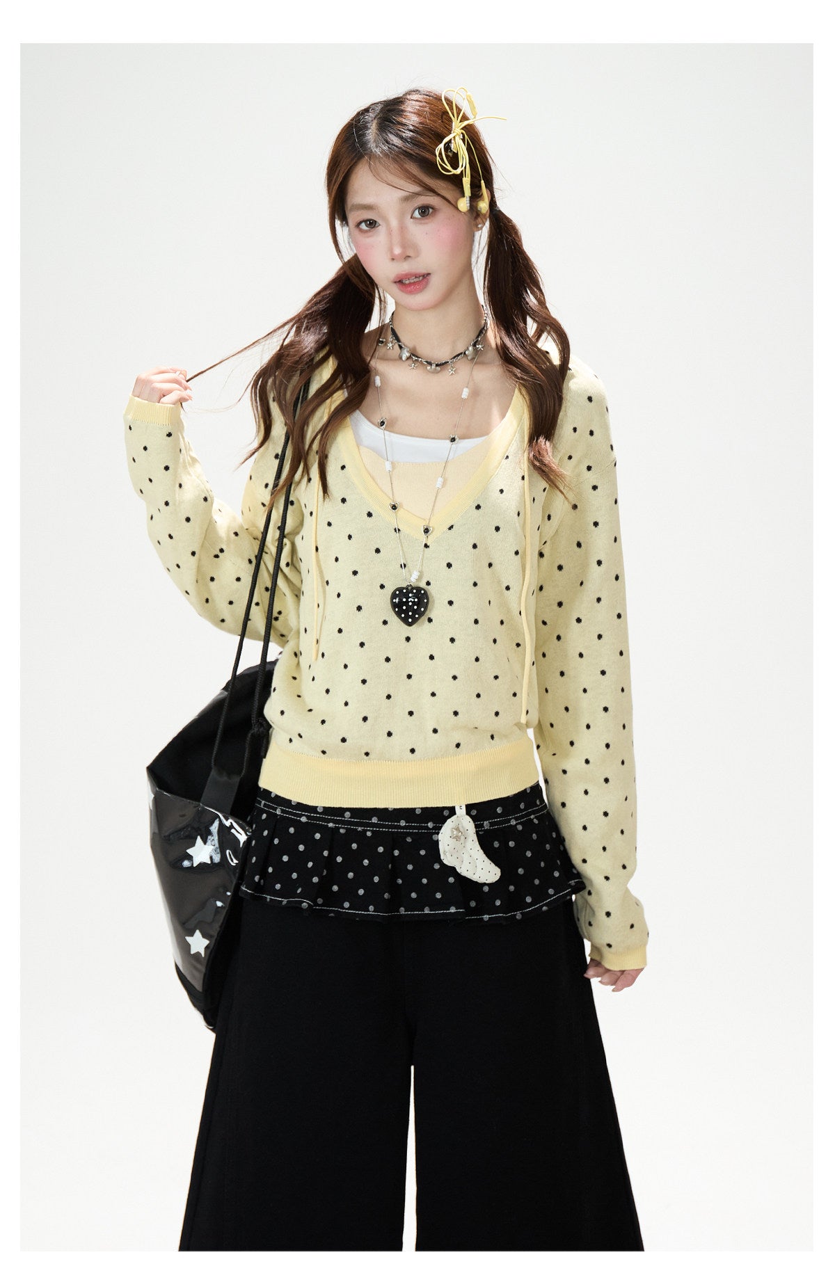 Polka-Dot Hooded Knit Sweater