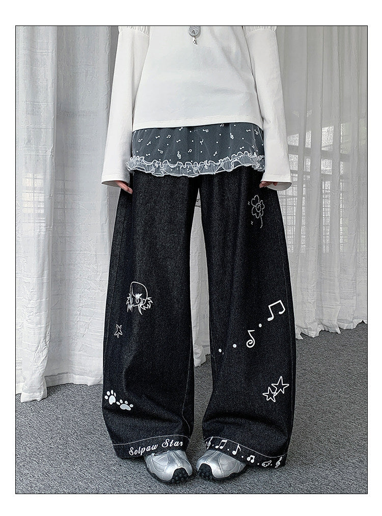 Sheer Music Note Ruffle Layering Skirt