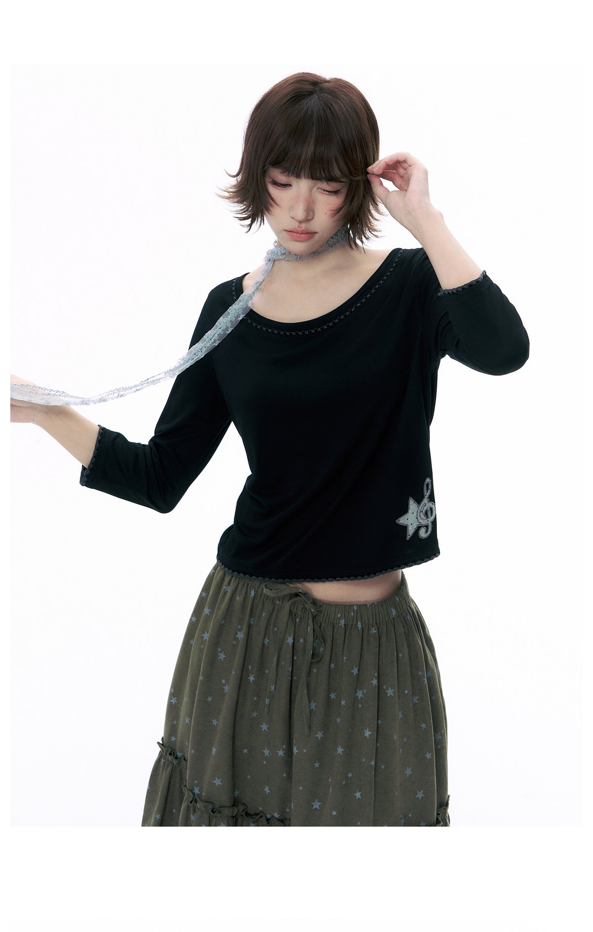 Music Star Back-Tie 3/4 Sleeve Top
