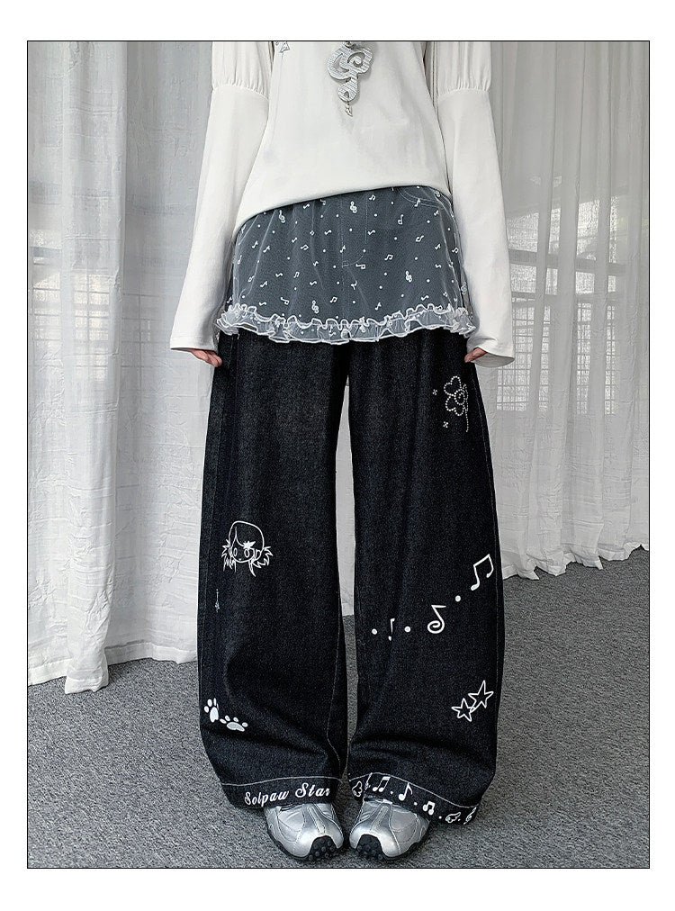Sheer Music Note Ruffle Layering Skirt