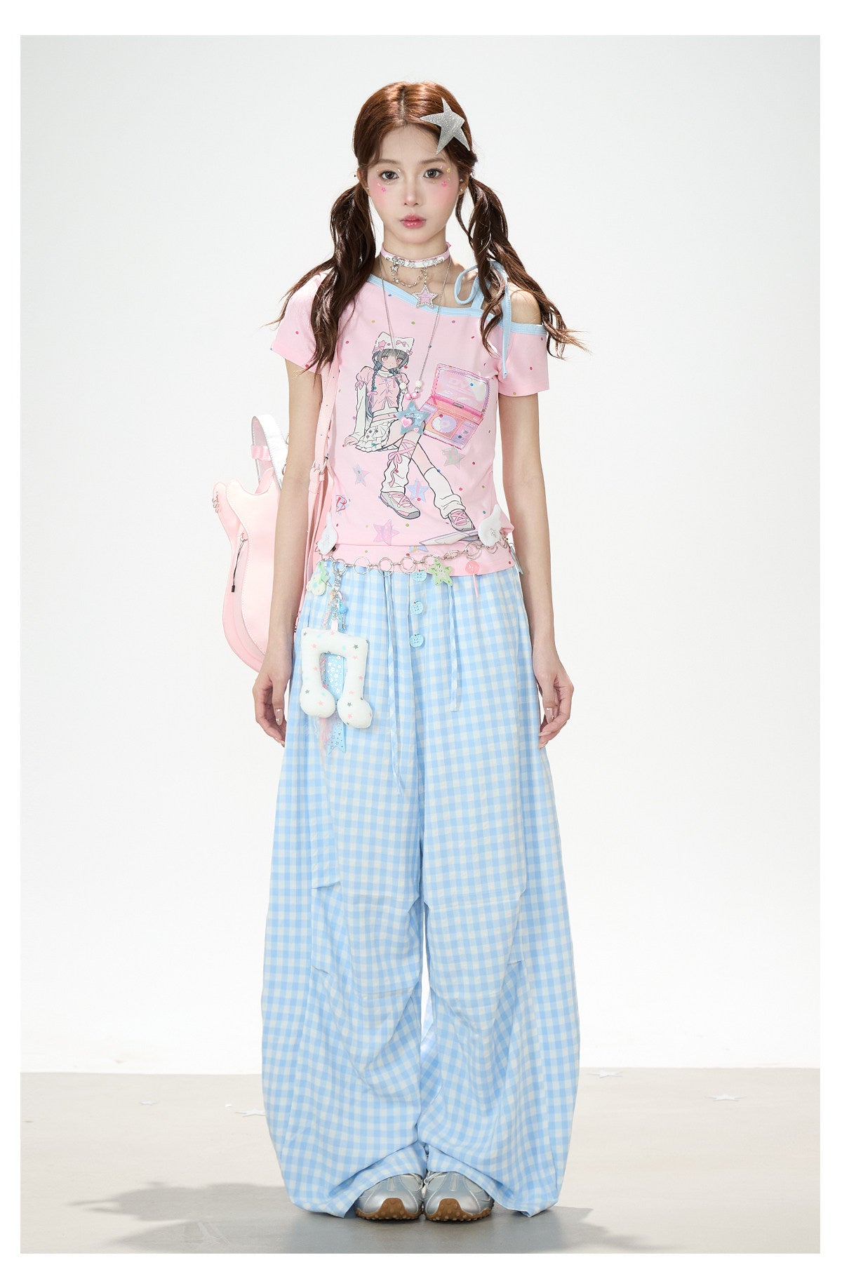 Gingham Oversized Wide-Leg Cargo Pants