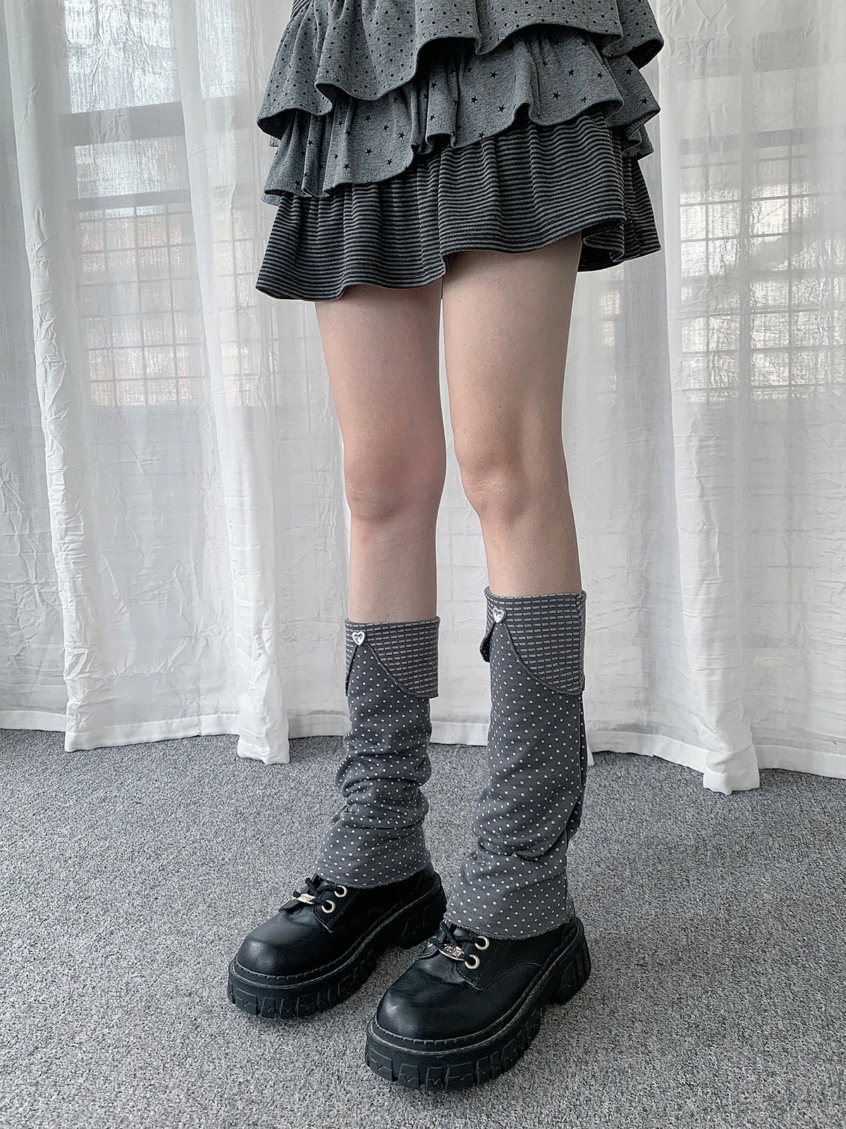 Heart Button Polka Dot Slouch Leg Warmers