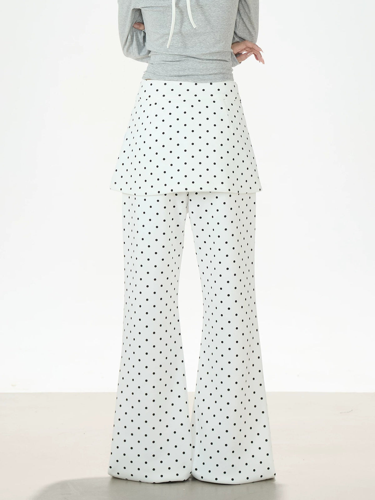 Polka-Dot Skirt-Layer Flared Sweatpants