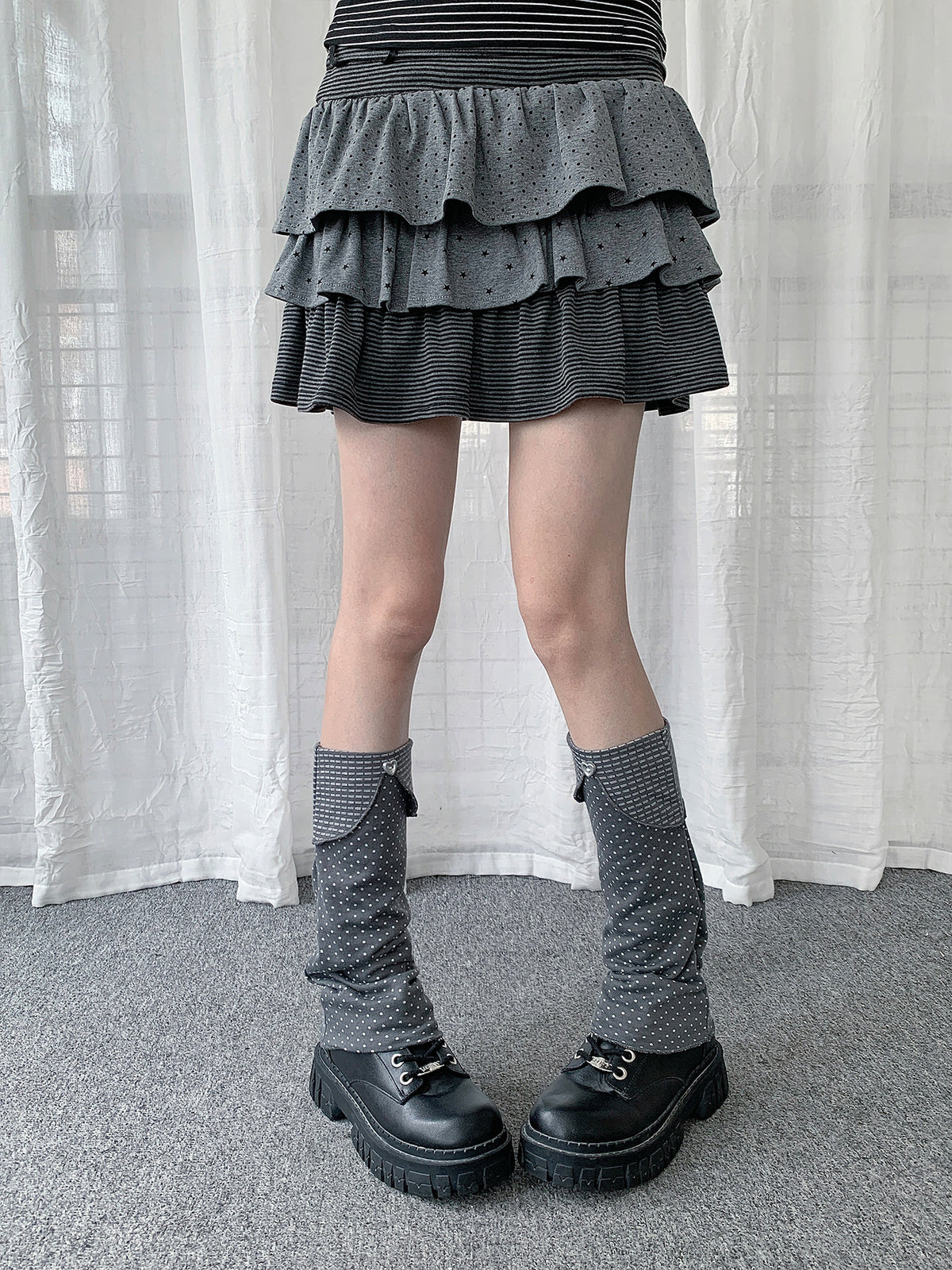 Heart Button Polka Dot Slouch Leg Warmers